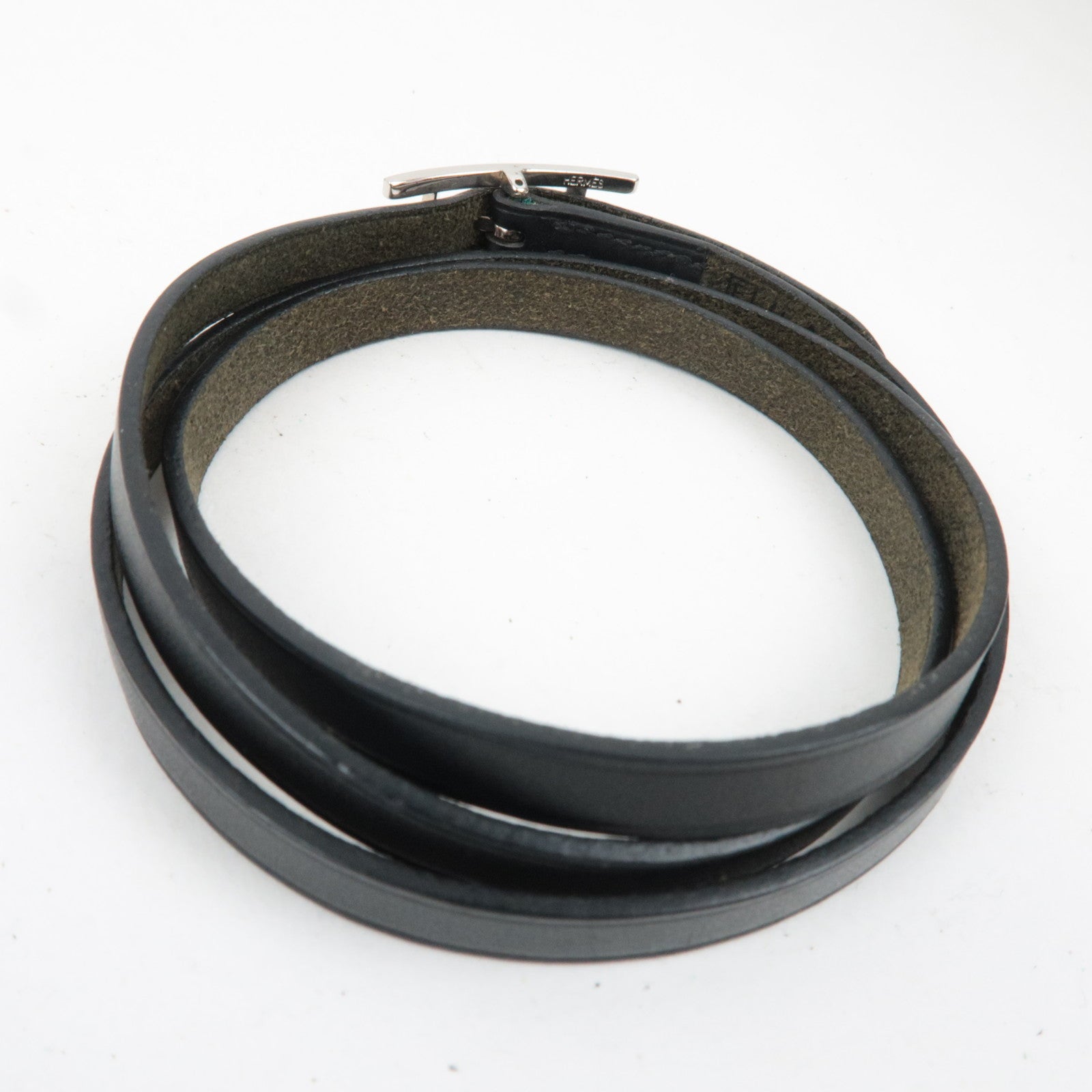 HERMES Hapi 3 Bracelet □E Stamp (2001) Leather Black Silver HDW