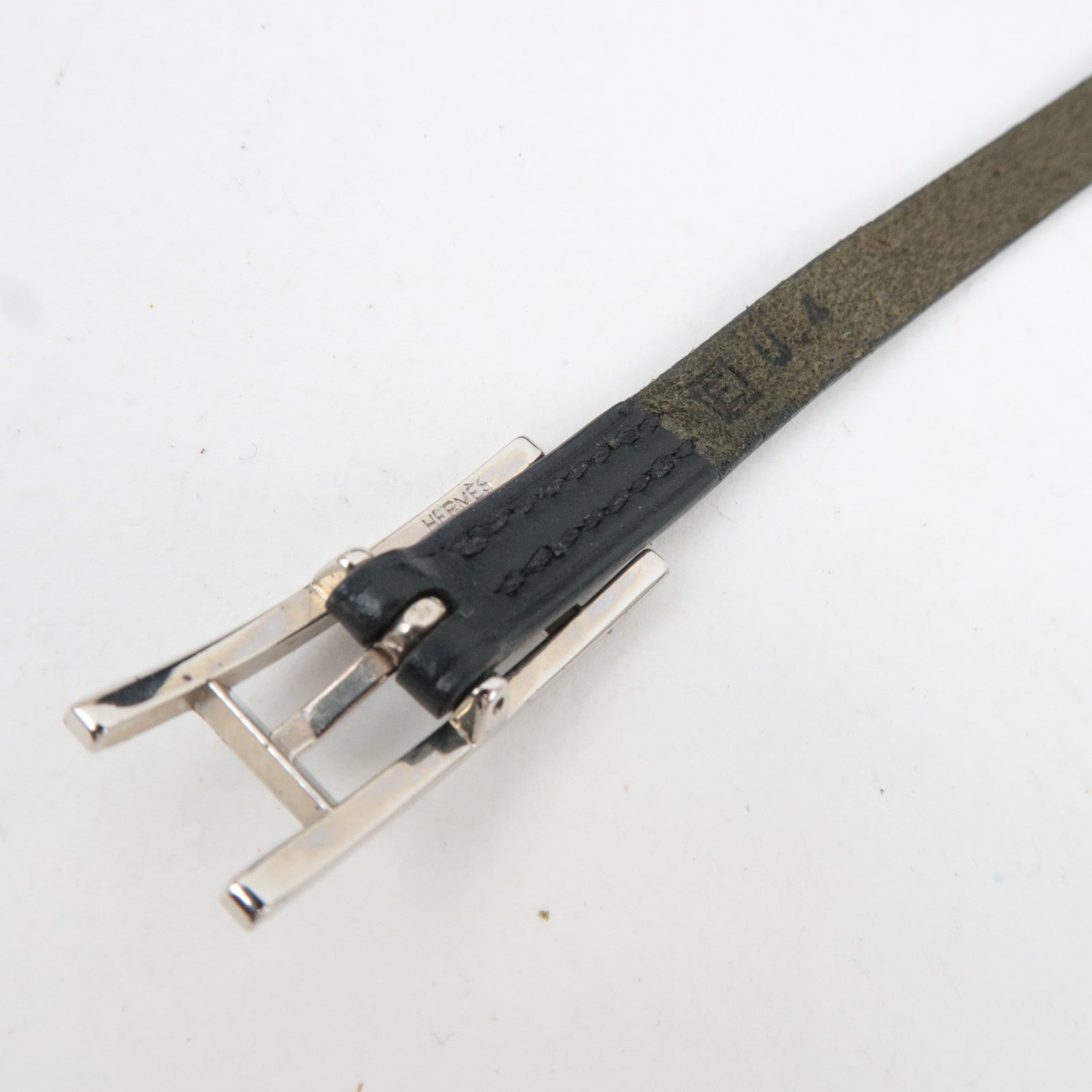 HERMES Hapi 3 Bracelet □E Stamp (2001) Leather Black Silver HDW