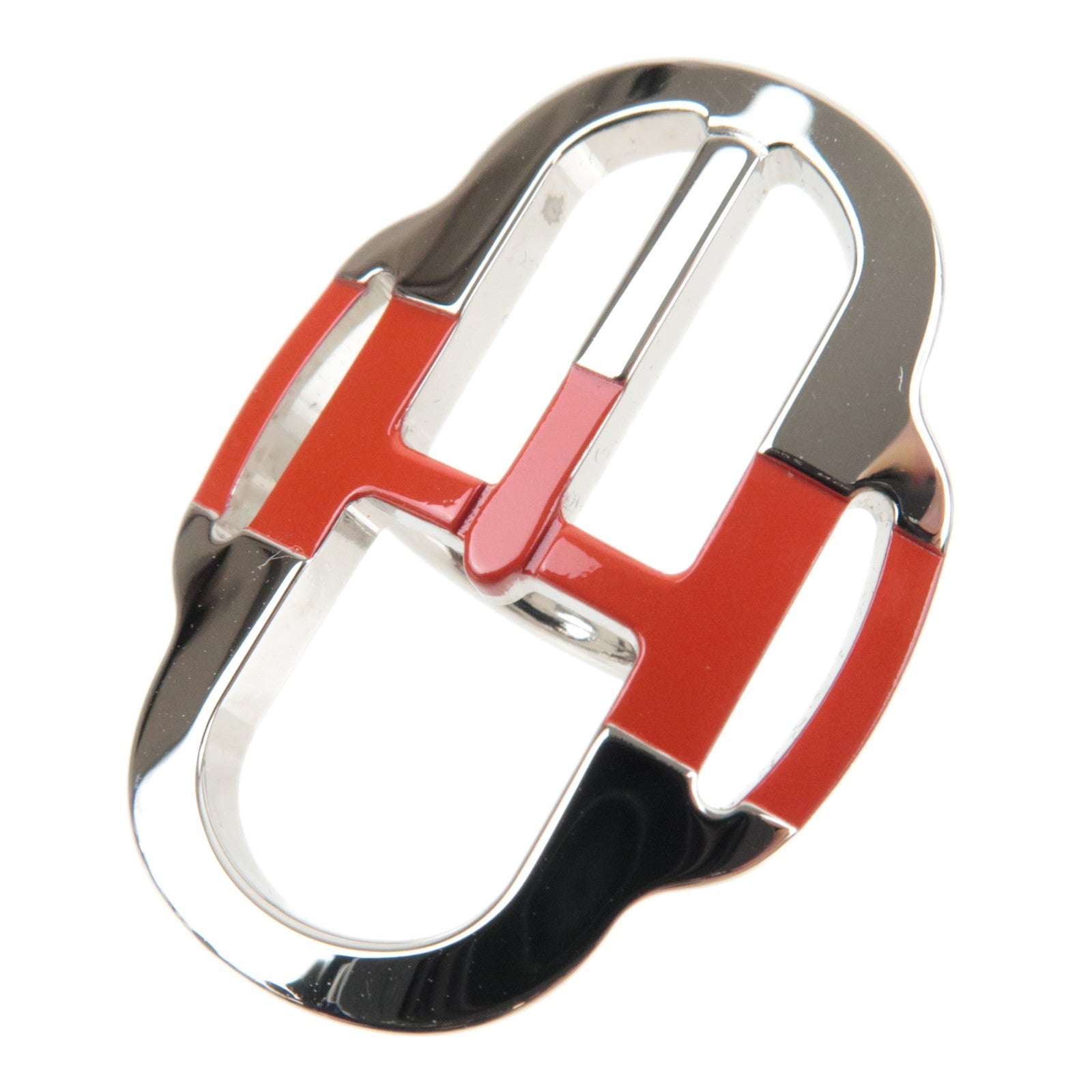 Hermes Mini Buckle Scarf Ring Metal Silver Red78923