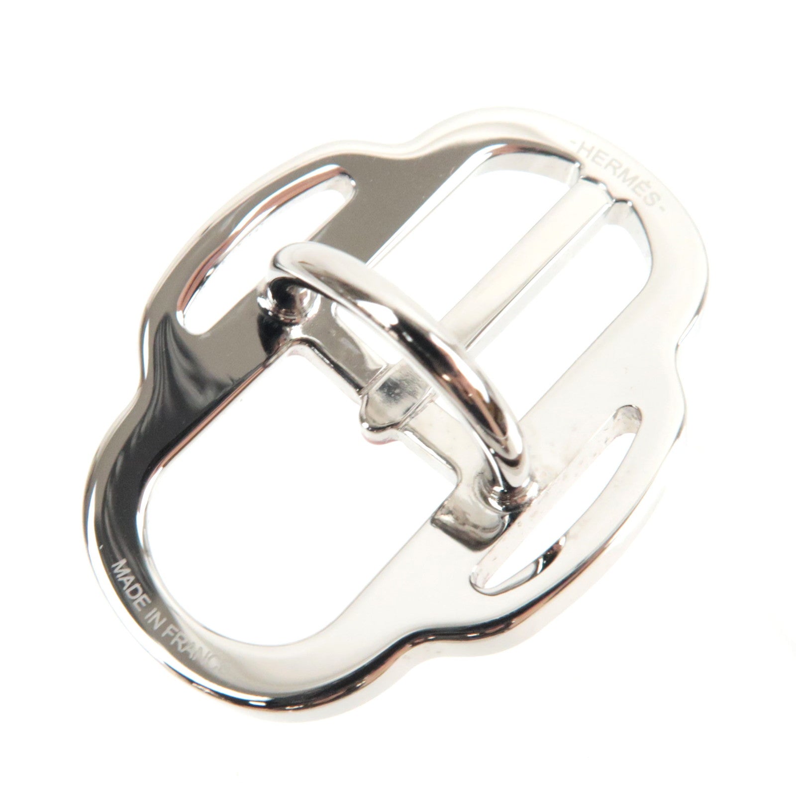 HERMES Mini Buckle Scarf Ring Metal Silver Red