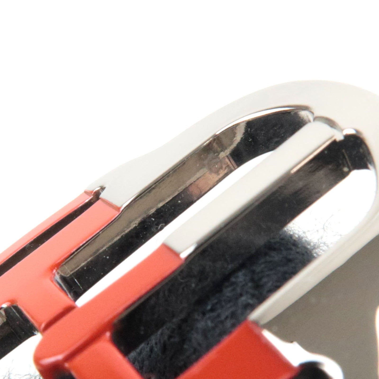 HERMES Mini Buckle Scarf Ring Metal Silver Red