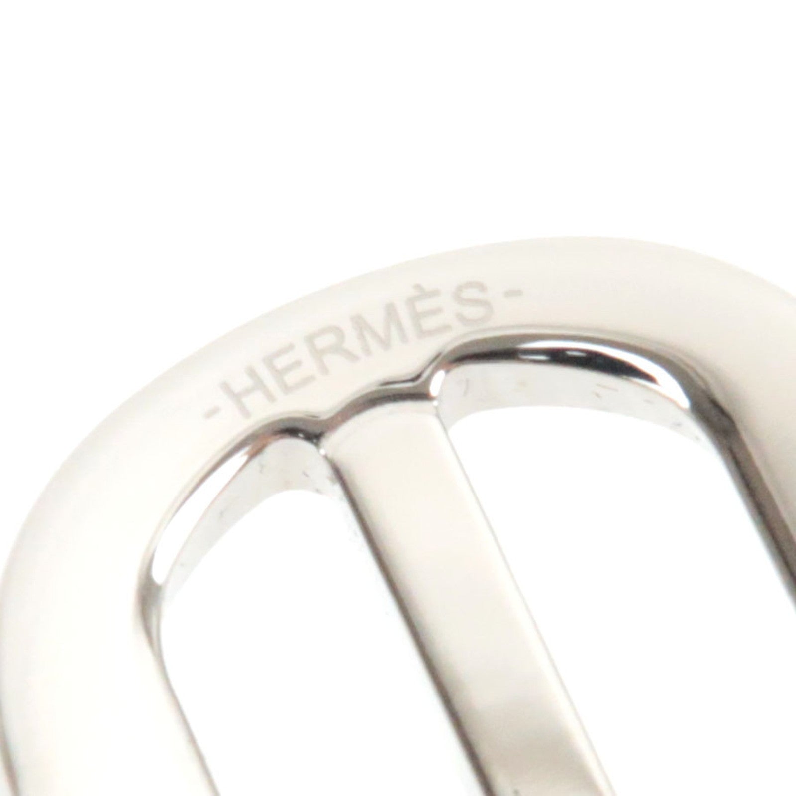 HERMES Mini Buckle Scarf Ring Metal Silver Red
