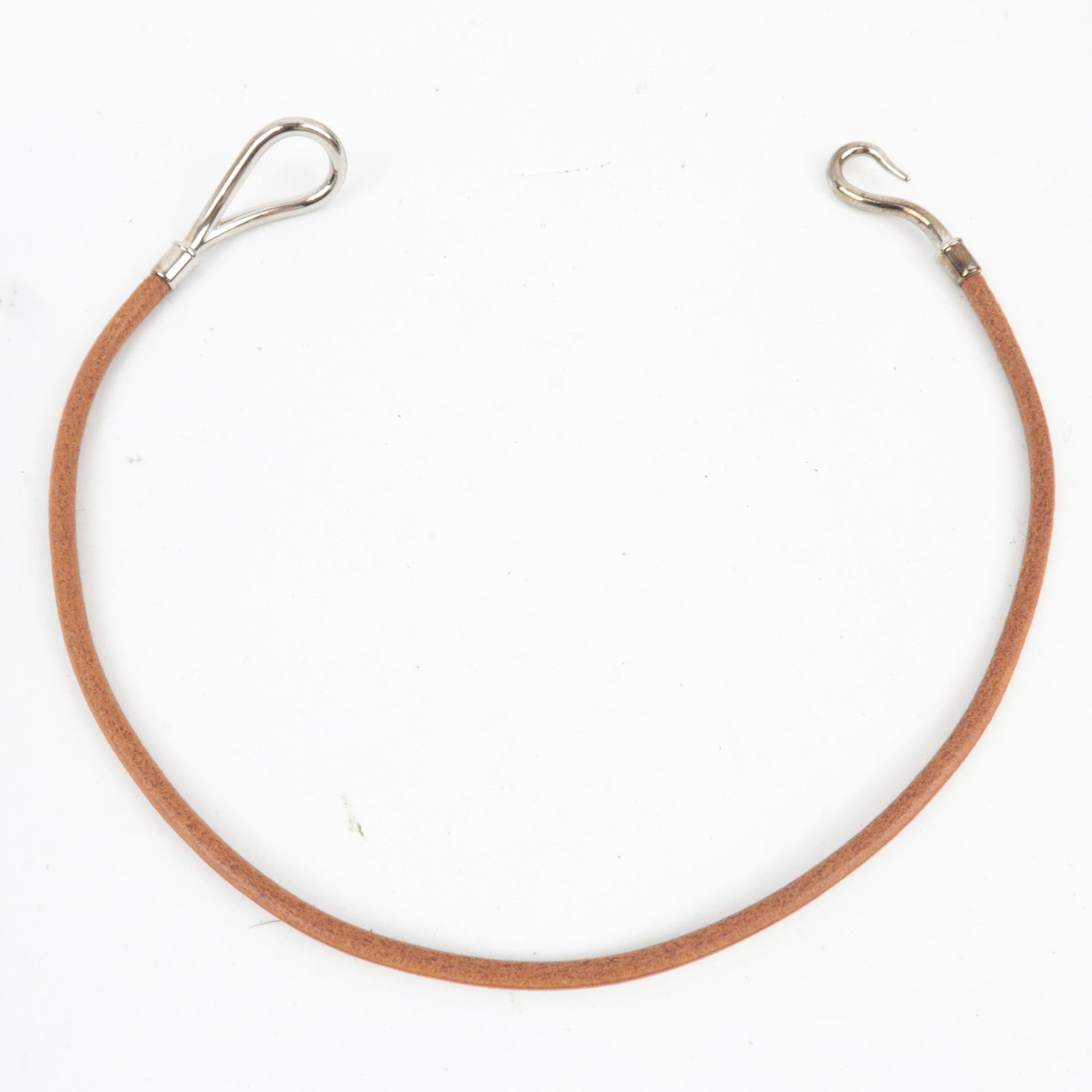 HERMES Jumbo Choker Double Bracelet Leather Brown Silver HDW *Box