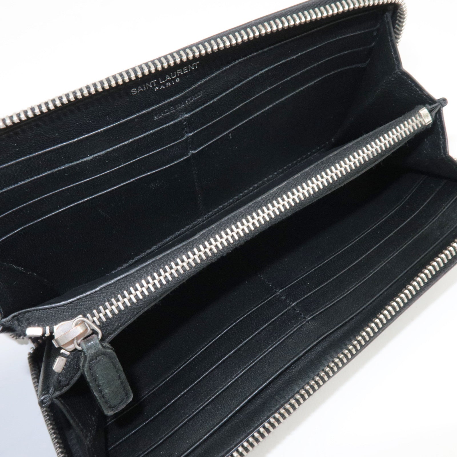 Saint Laurent Round Zipper Long Wallet Leather Black 508161 *Box, Dust bag