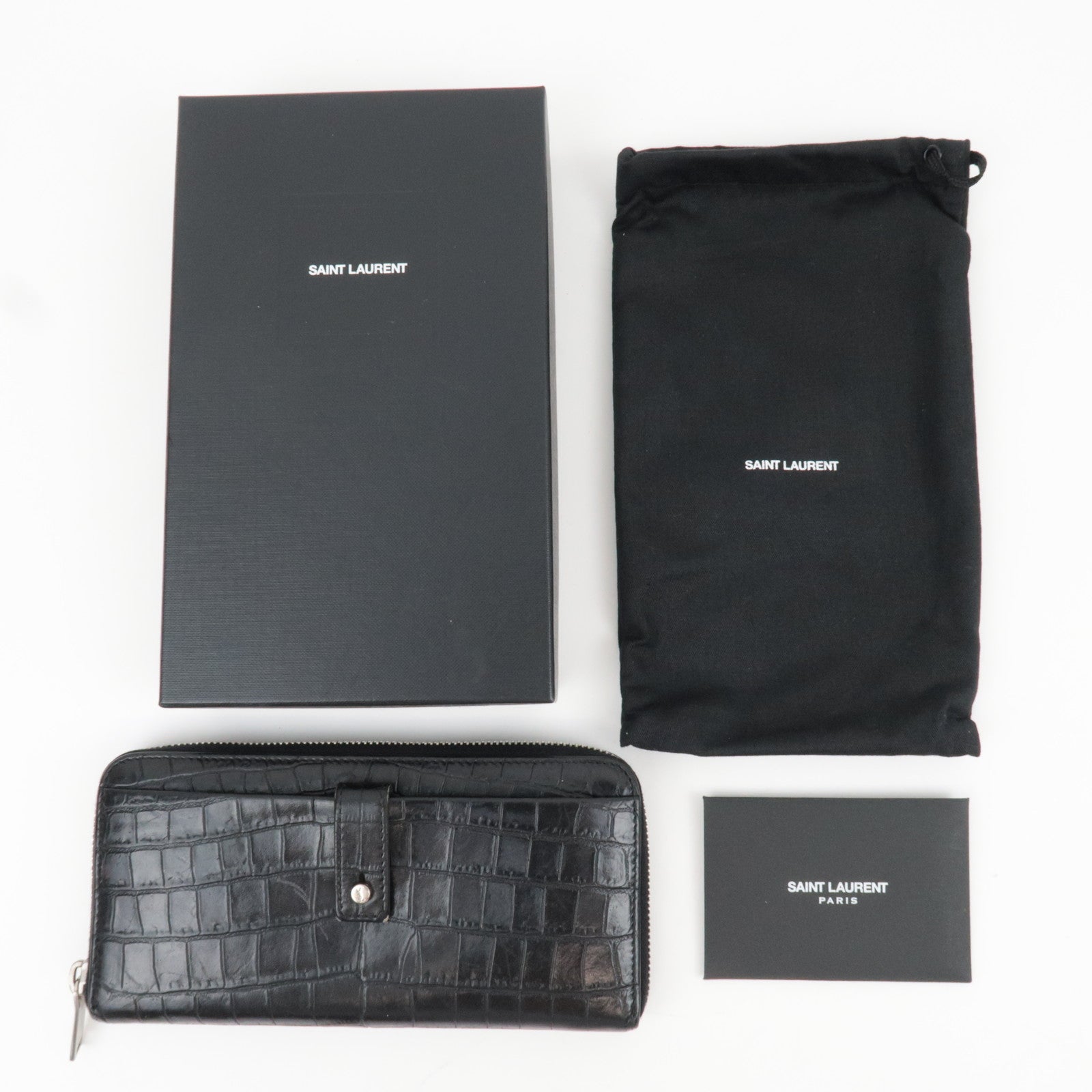 Saint Laurent Round Zipper Long Wallet Leather Black 508161 *Box, Dust bag