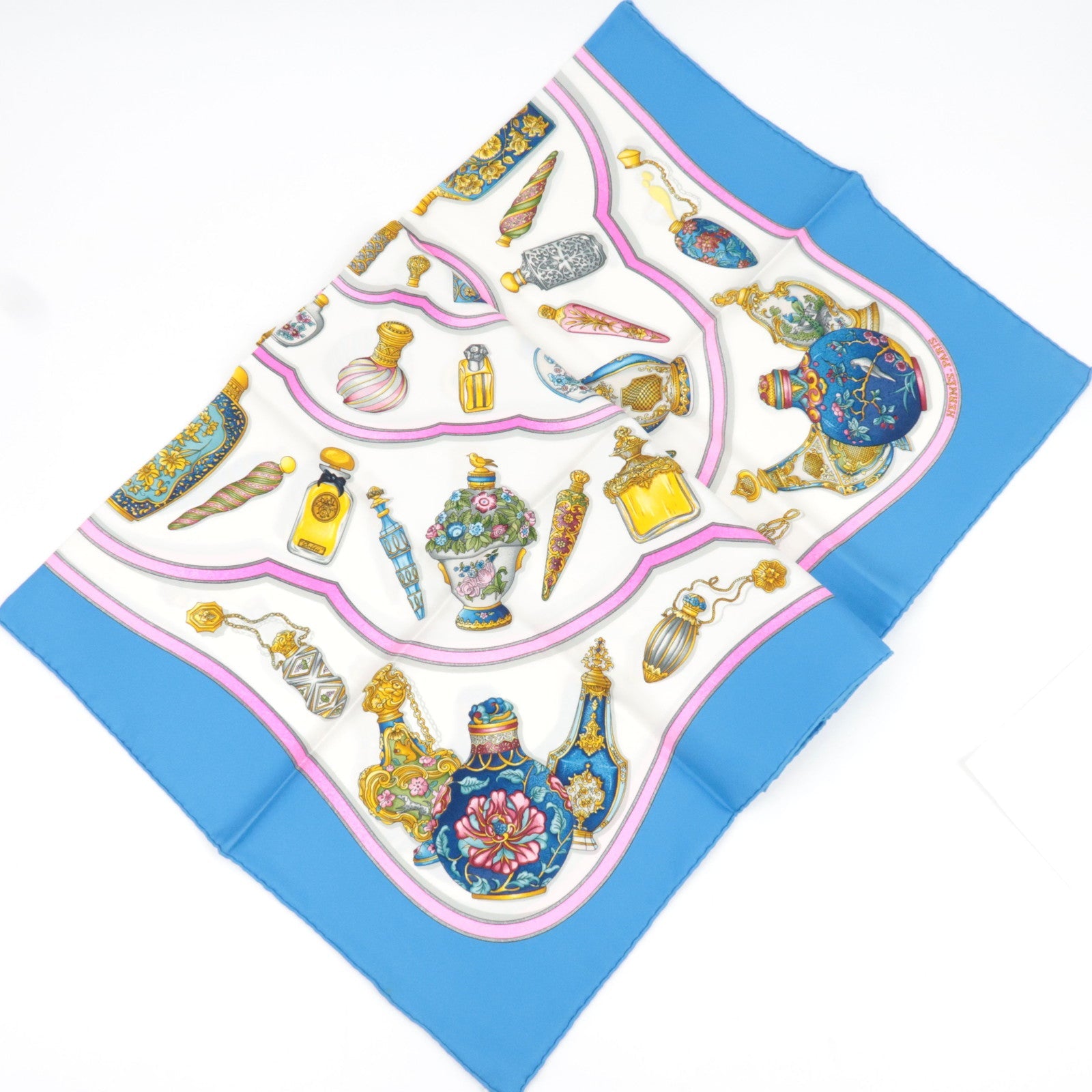 HERMES Set of 3 Carre 90 Scarf 100% Silk Blue White / Pink White / Blue White *Box
