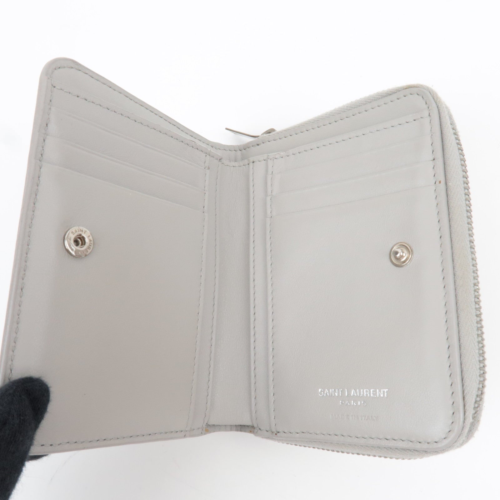 Saint Laurent Cassandre Bifold Wallet Leather Gray Silver HDW 403964