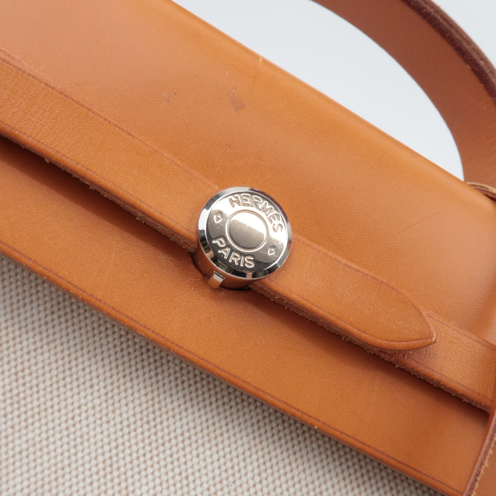 HERMES Her Bag MM □B Stamp (1998) Toile H Leather Beige Camel *Spare bag, Key Lock, Clochette