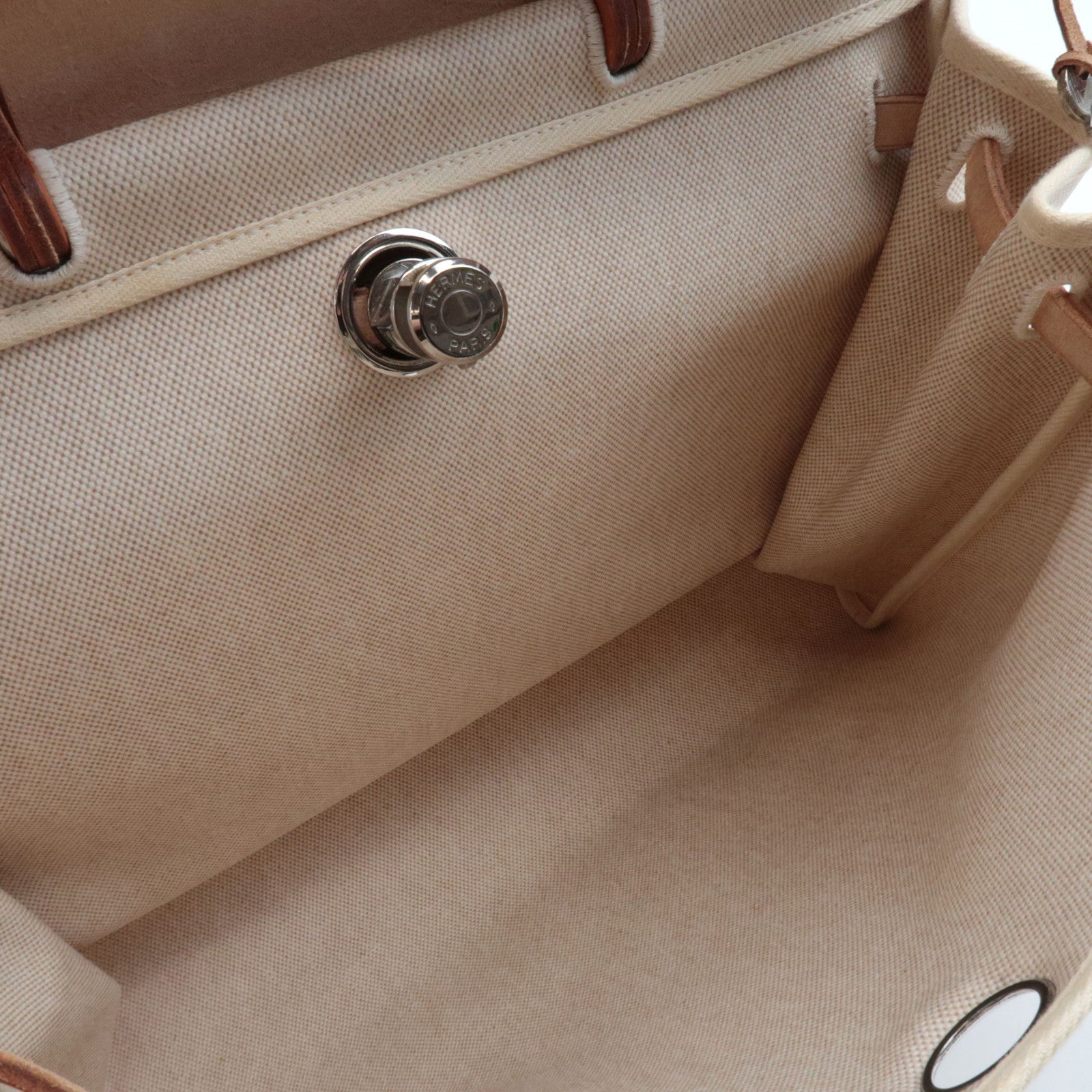HERMES Her Bag MM □B Stamp (1998) Toile H Leather Beige Camel *Spare bag, Key Lock, Clochette