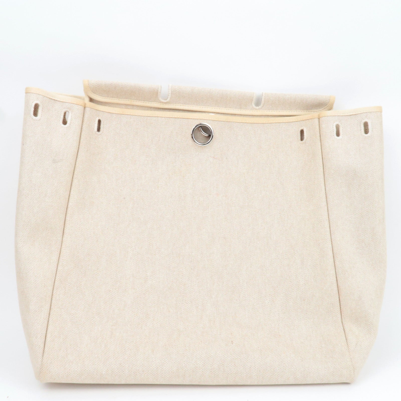 HERMES Her Bag MM □B Stamp (1998) Toile H Leather Beige Camel *Spare bag, Key Lock, Clochette