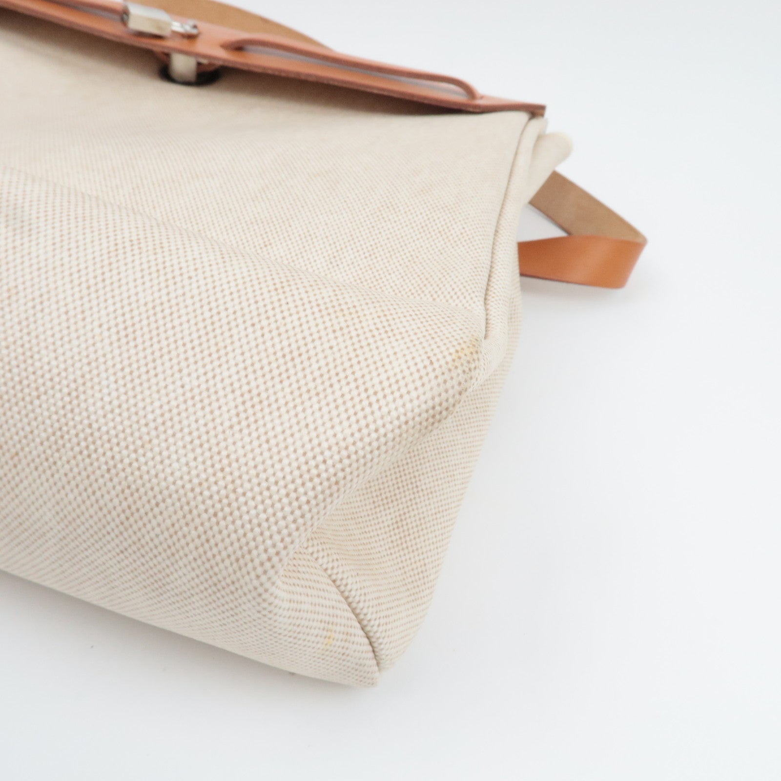 HERMES Her Bag MM □B Stamp (1998) Toile H Leather Beige Camel *Spare bag, Key Lock, Clochette