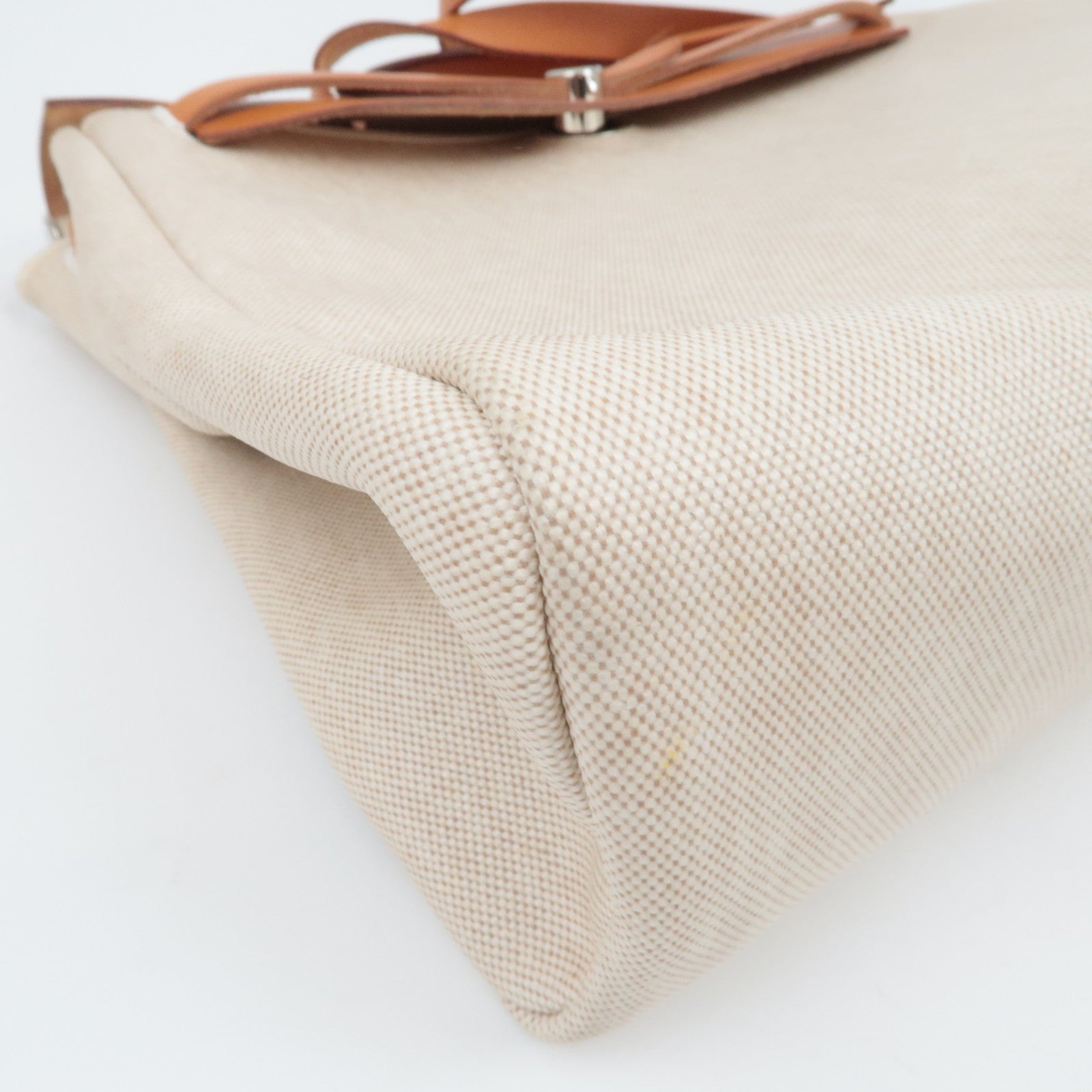 HERMES Her Bag MM □B Stamp (1998) Toile H Leather Beige Camel *Spare bag, Key Lock, Clochette