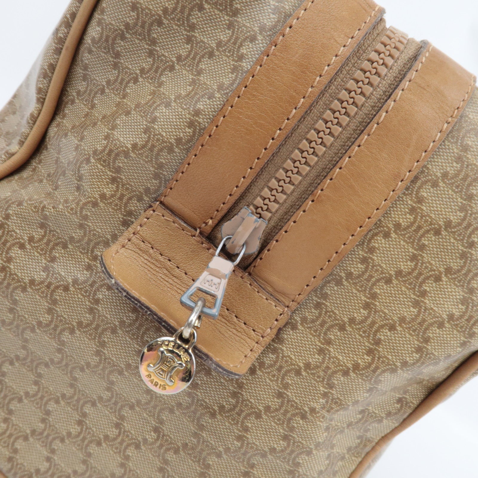 CELINE Macadam Boston Bag PVC Leather Beige Brown