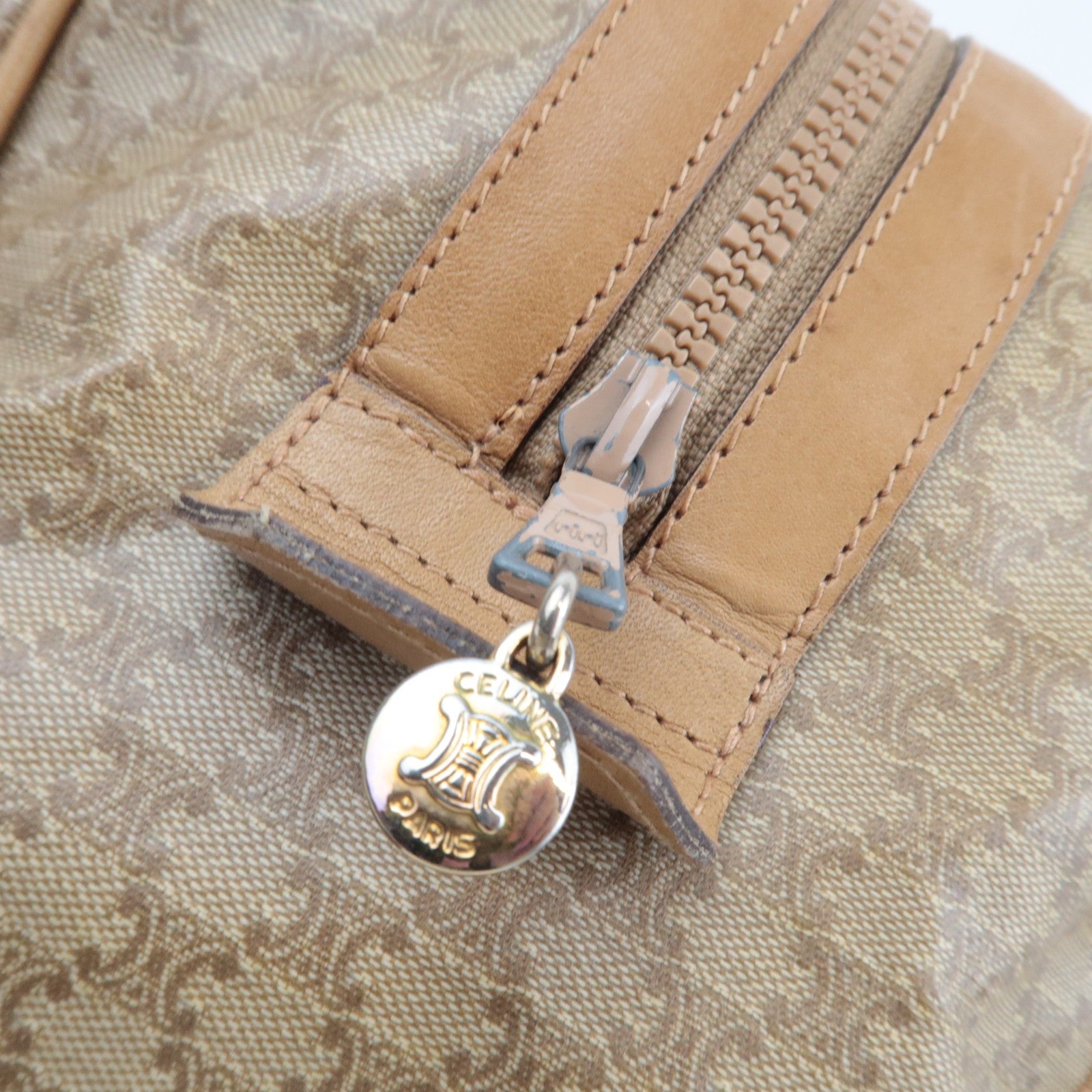 CELINE Macadam Boston Bag PVC Leather Beige Brown