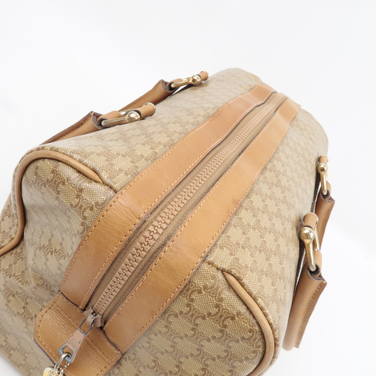 CELINE Macadam Boston Bag PVC Leather Beige Brown