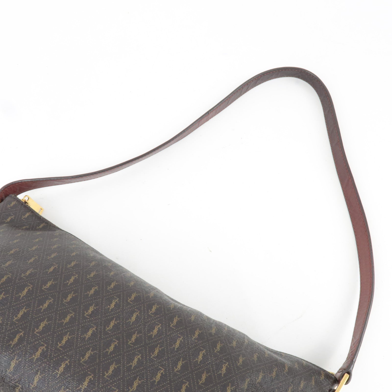 Saint Laurent Monogram Shoulder Bag PVC Leather Brown 667490