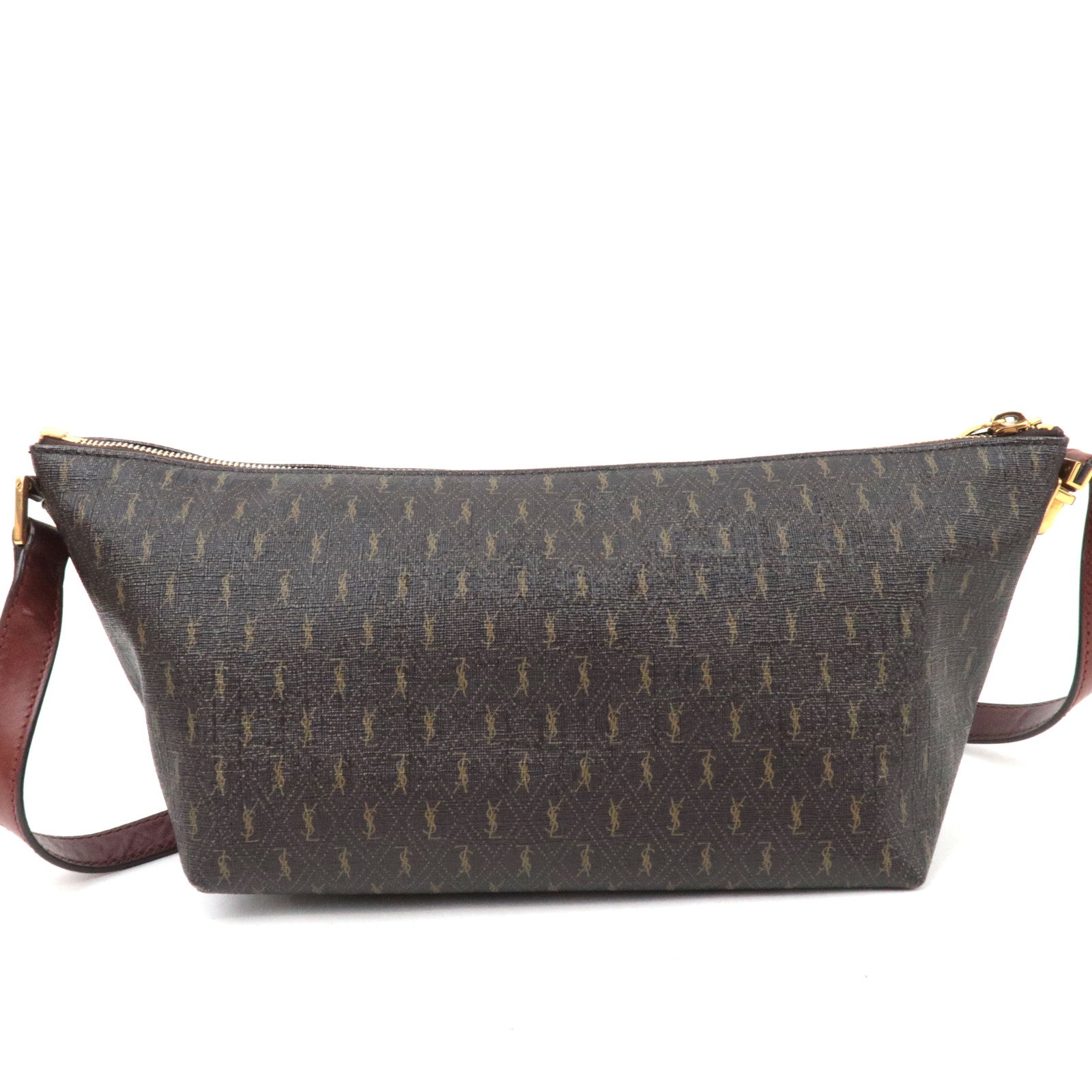 Saint Laurent Monogram Shoulder Bag PVC Leather Brown 667490