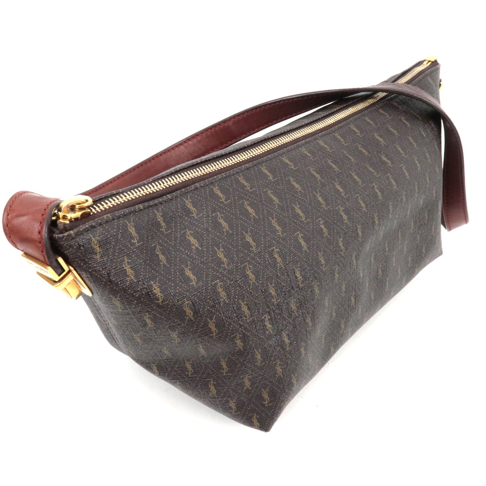 Saint Laurent Monogram Shoulder Bag PVC Leather Brown 667490