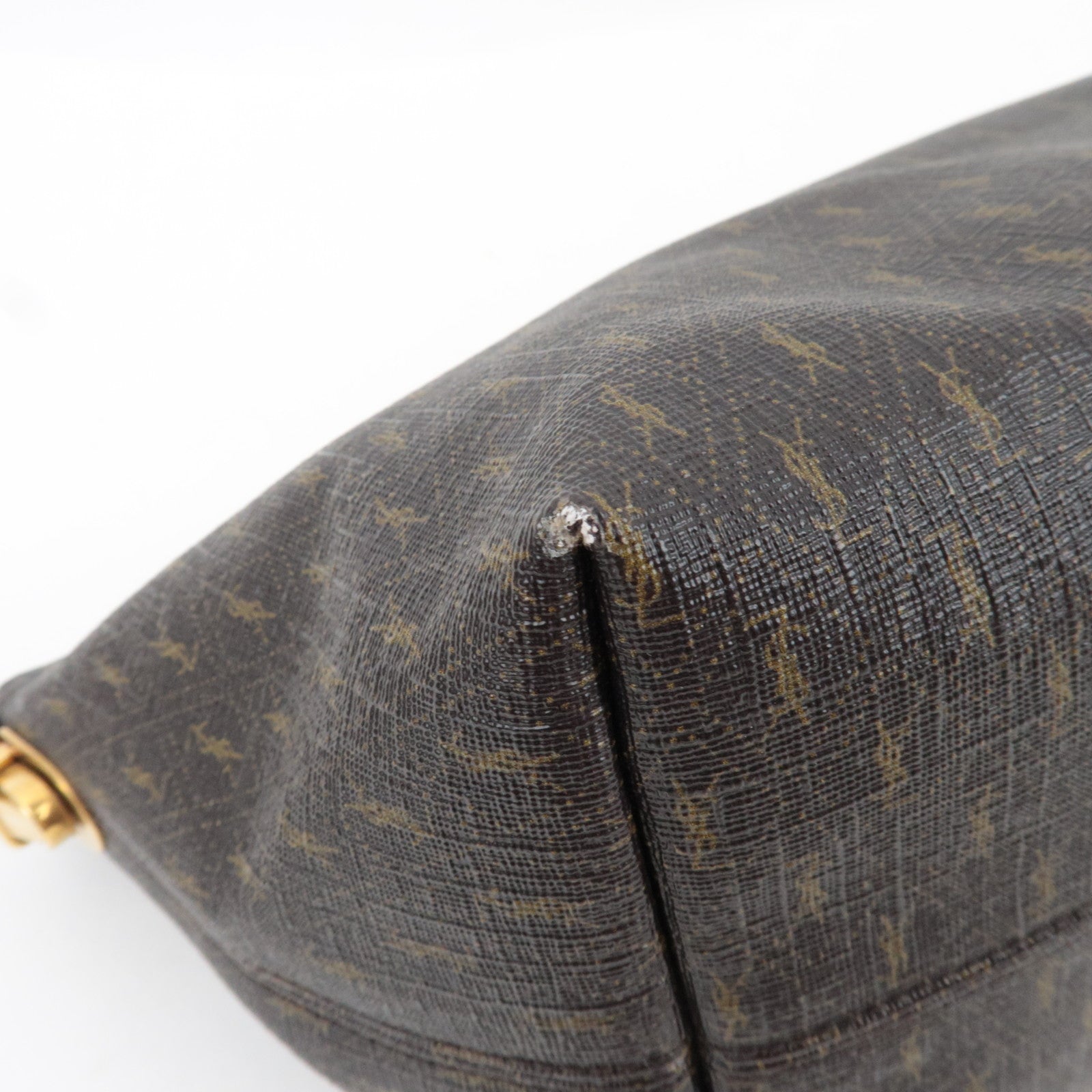 Saint Laurent Monogram Shoulder Bag PVC Leather Brown 667490