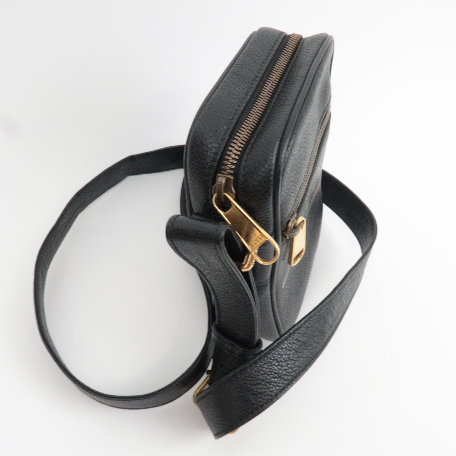 GUCCI Webbing Line Logo Shoulder Bag Leather Black 574803