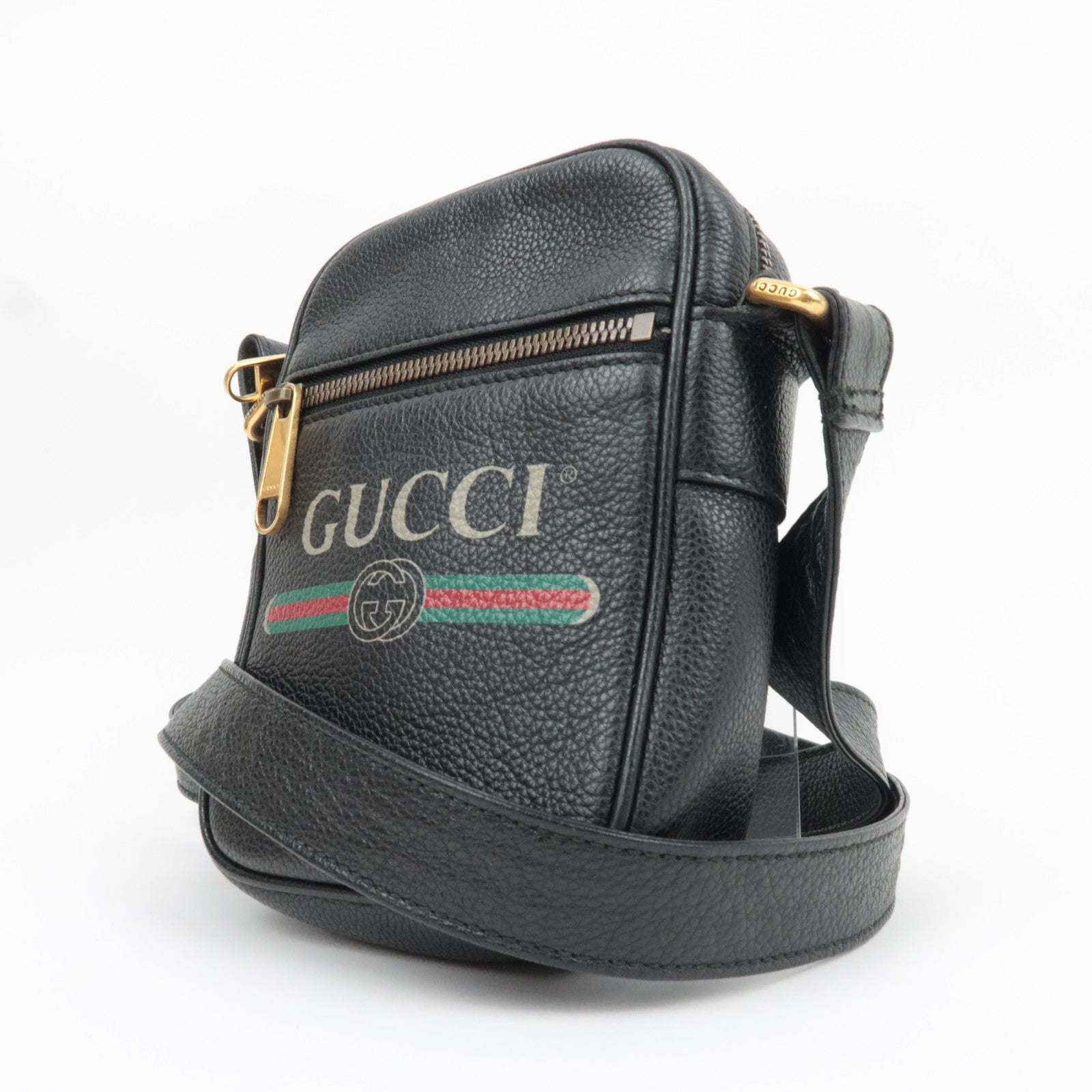 GUCCI Webbing Line Logo Shoulder Bag Leather Black 574803