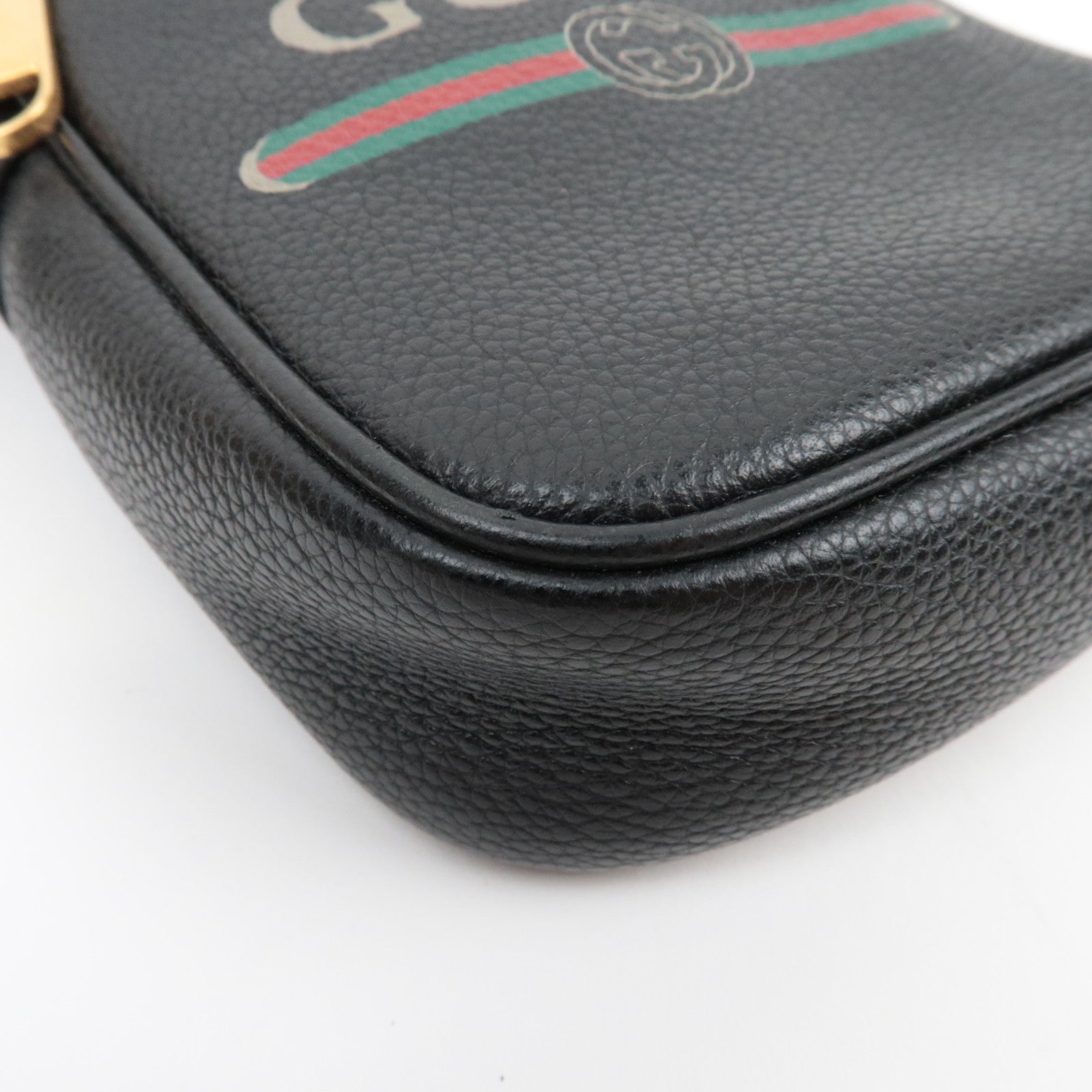 GUCCI Webbing Line Logo Shoulder Bag Leather Black 574803