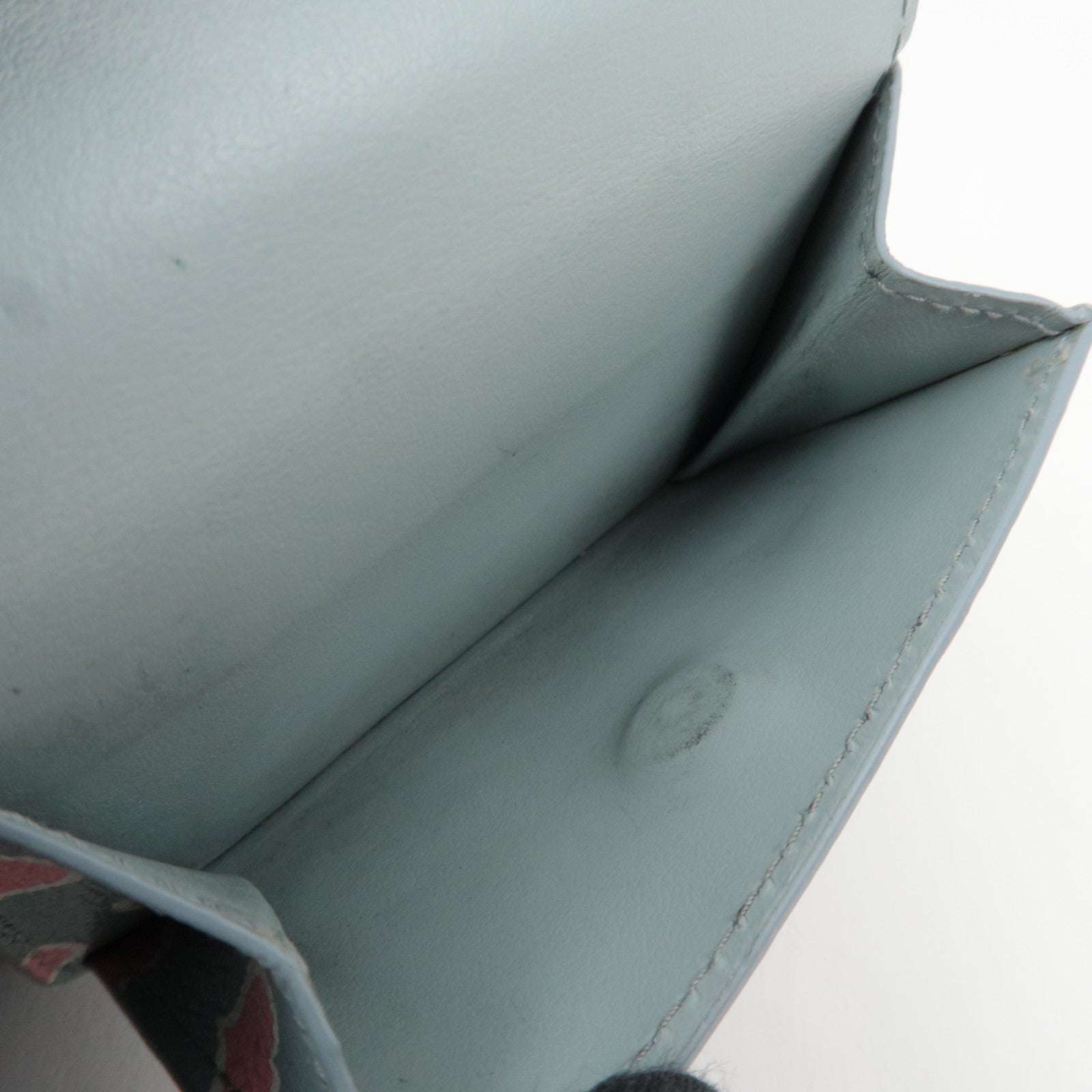 MIU MIU Heart Print Tri-Fold Wallet Leather Light Blue 5MH020 *Box, G card