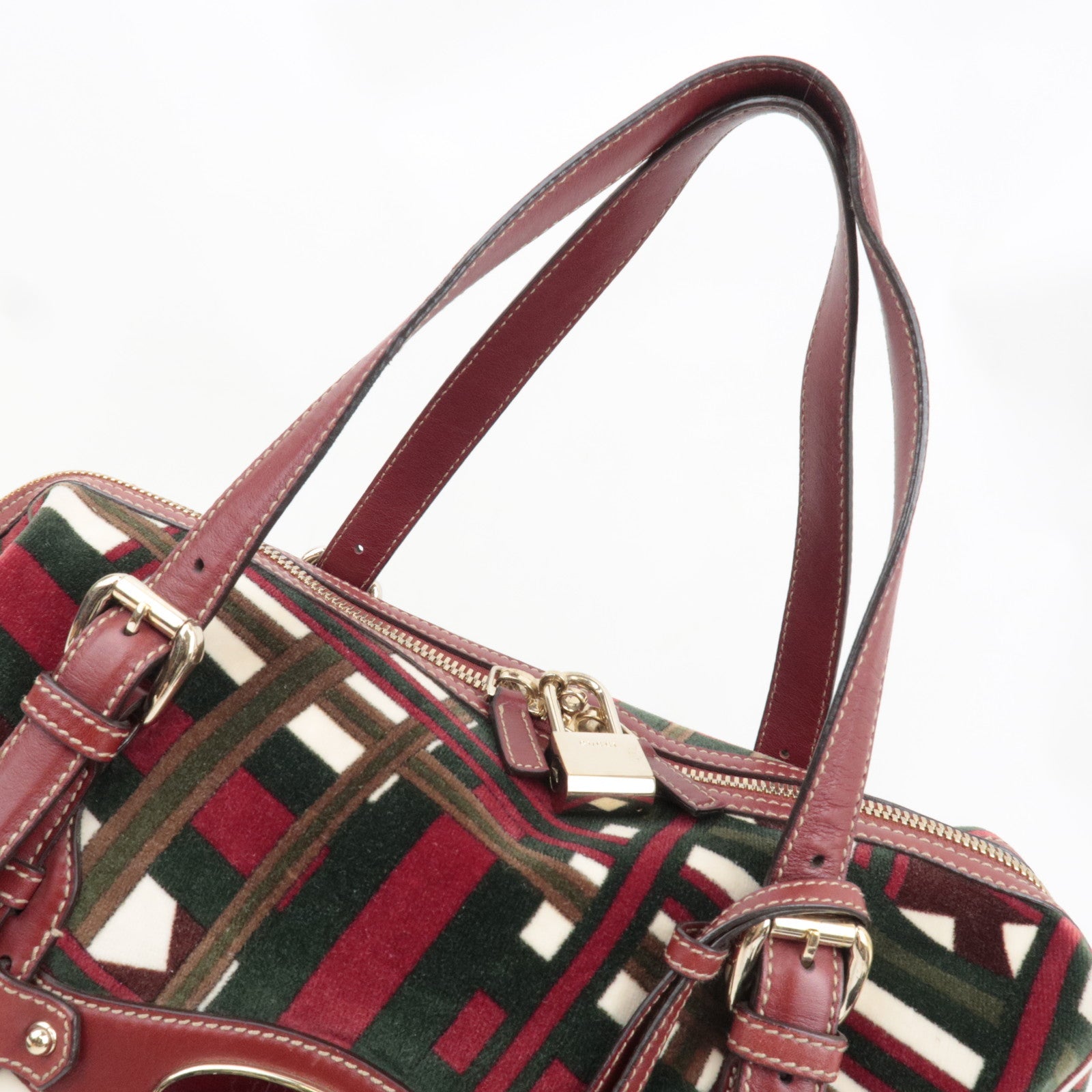 GUCCI Horsebit 85th Anniversary Boston Bag Velvet Brown Burgundy 163290 *Dust bag, Key Lock, Clochette