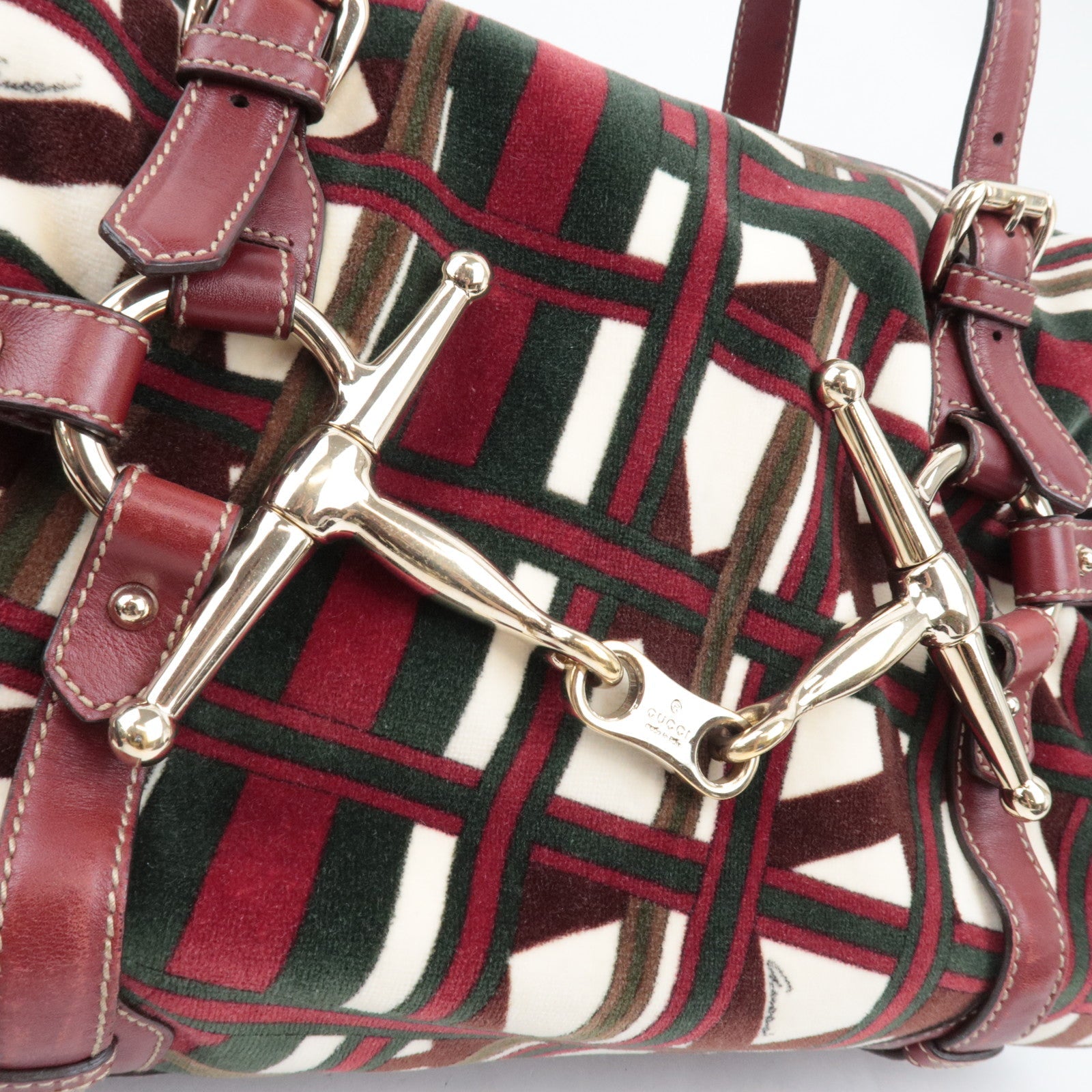 GUCCI Horsebit 85th Anniversary Boston Bag Velvet Brown Burgundy 163290 *Dust bag, Key Lock, Clochette