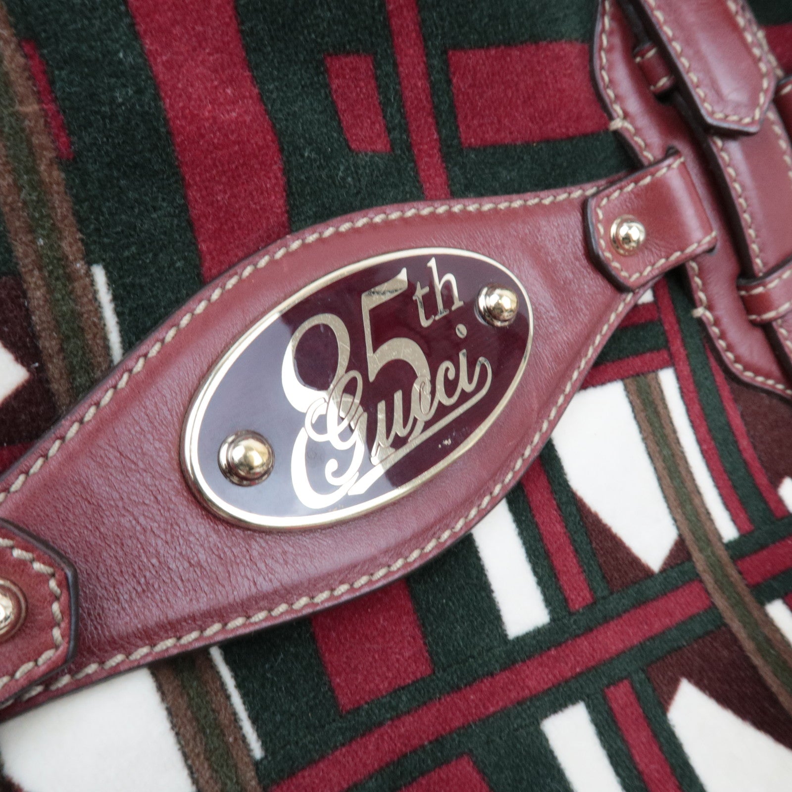 GUCCI Horsebit 85th Anniversary Boston Bag Velvet Brown Burgundy 163290 *Dust bag, Key Lock, Clochette