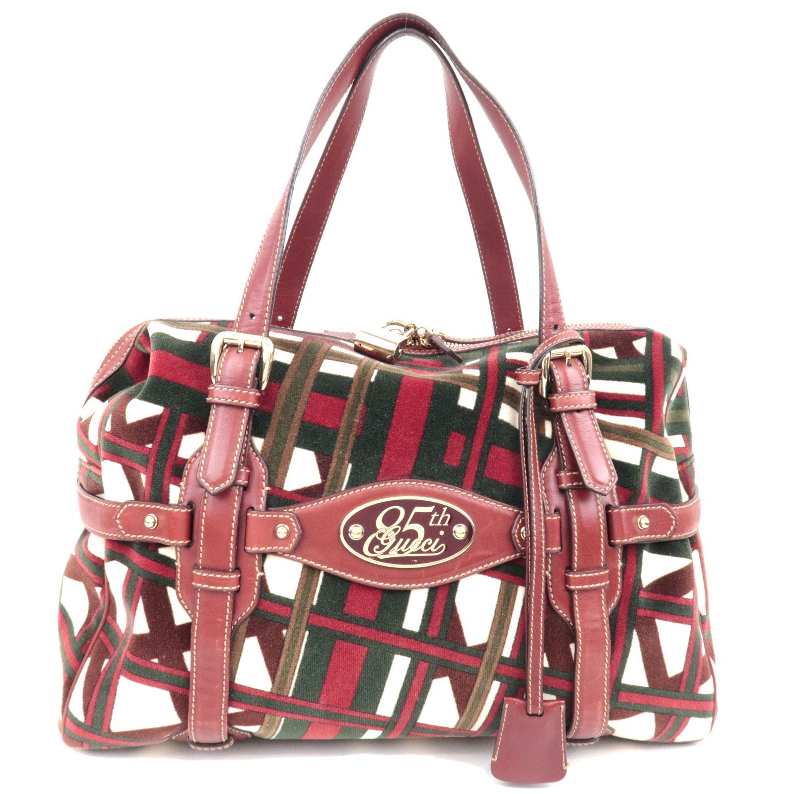 GUCCI Horsebit 85th Anniversary Boston Bag Velvet Brown Burgundy 163290 *Dust bag, Key Lock, Clochette79033
