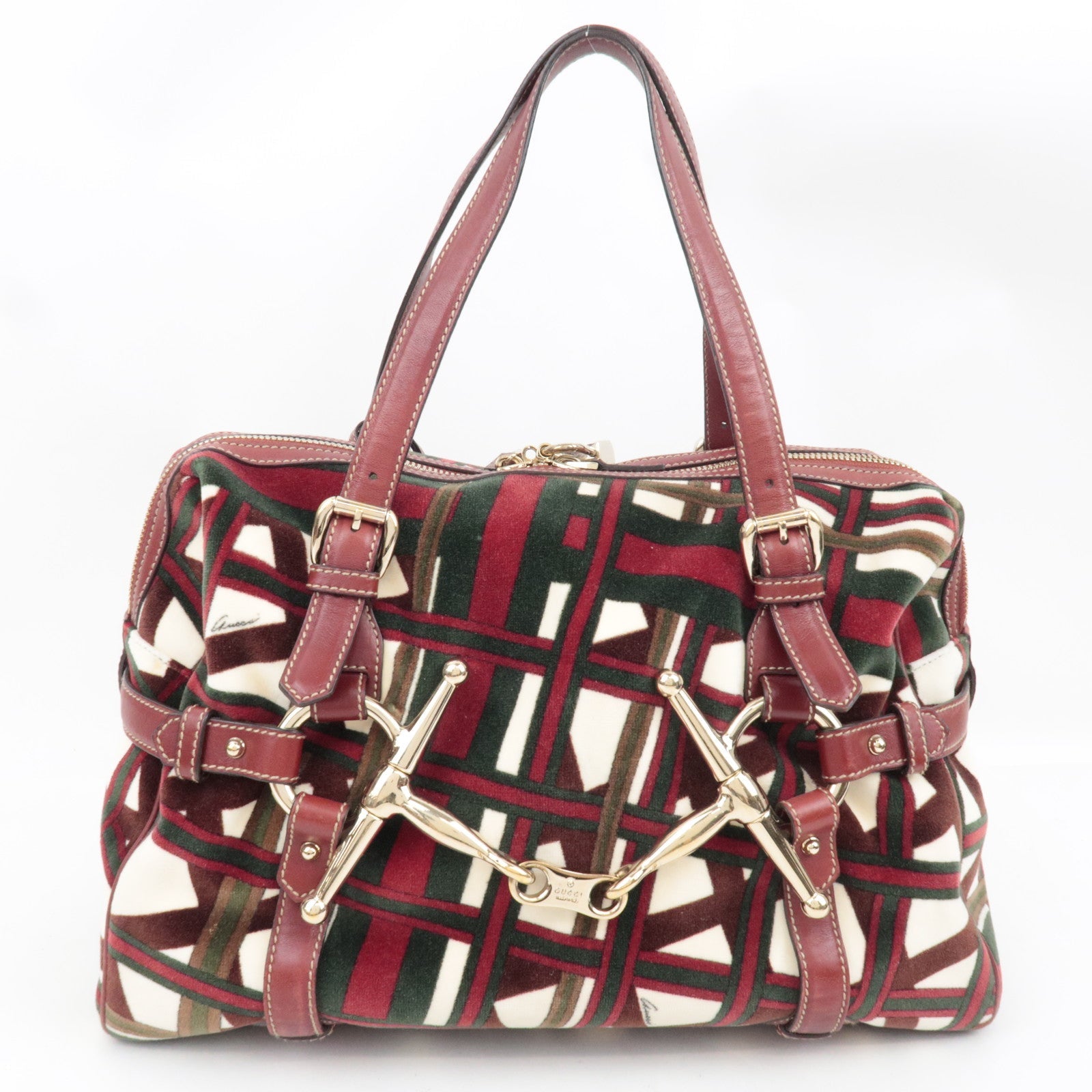 GUCCI Horsebit 85th Anniversary Boston Bag Velvet Brown Burgundy 163290 *Dust bag, Key Lock, Clochette