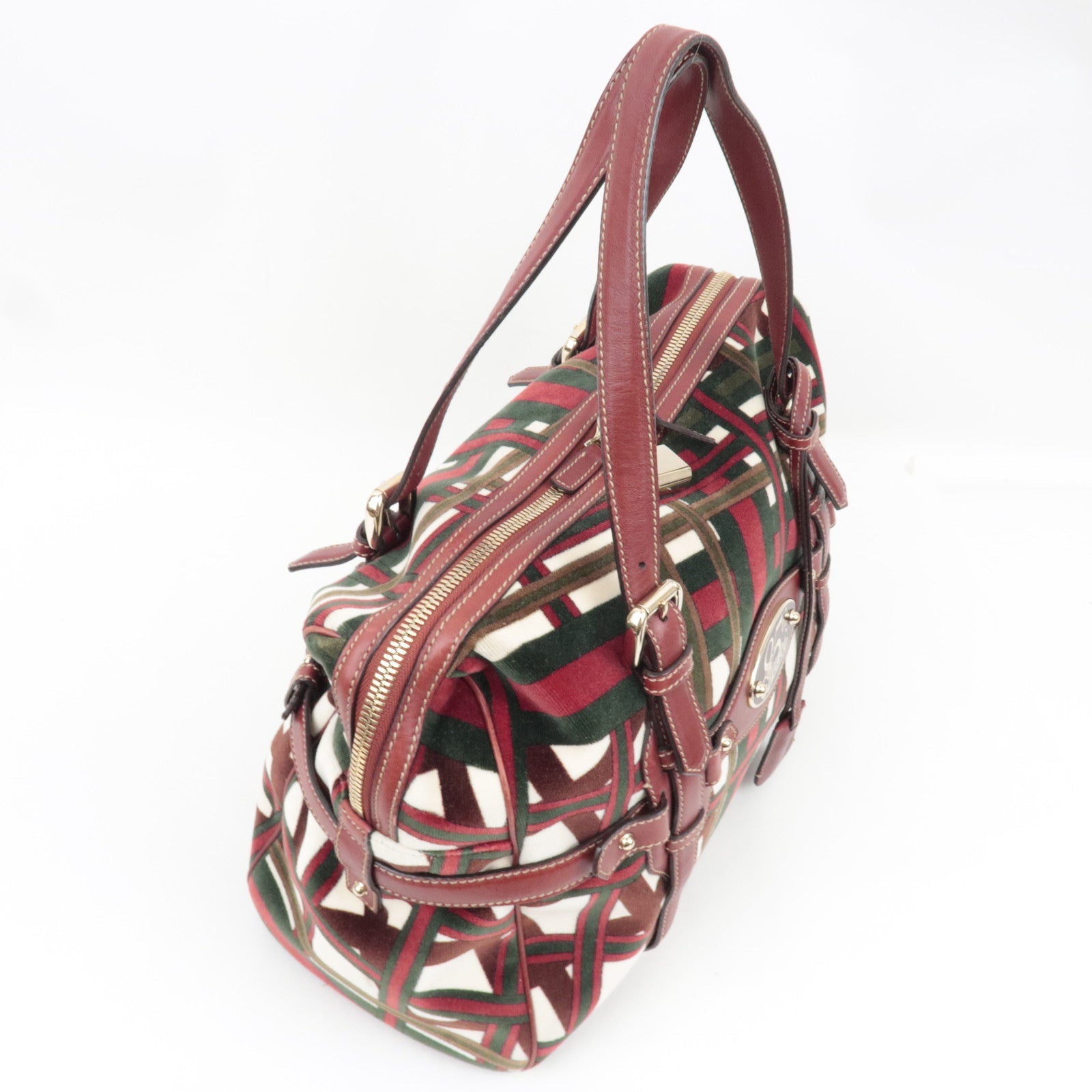 GUCCI Horsebit 85th Anniversary Boston Bag Velvet Brown Burgundy 163290 *Dust bag, Key Lock, Clochette