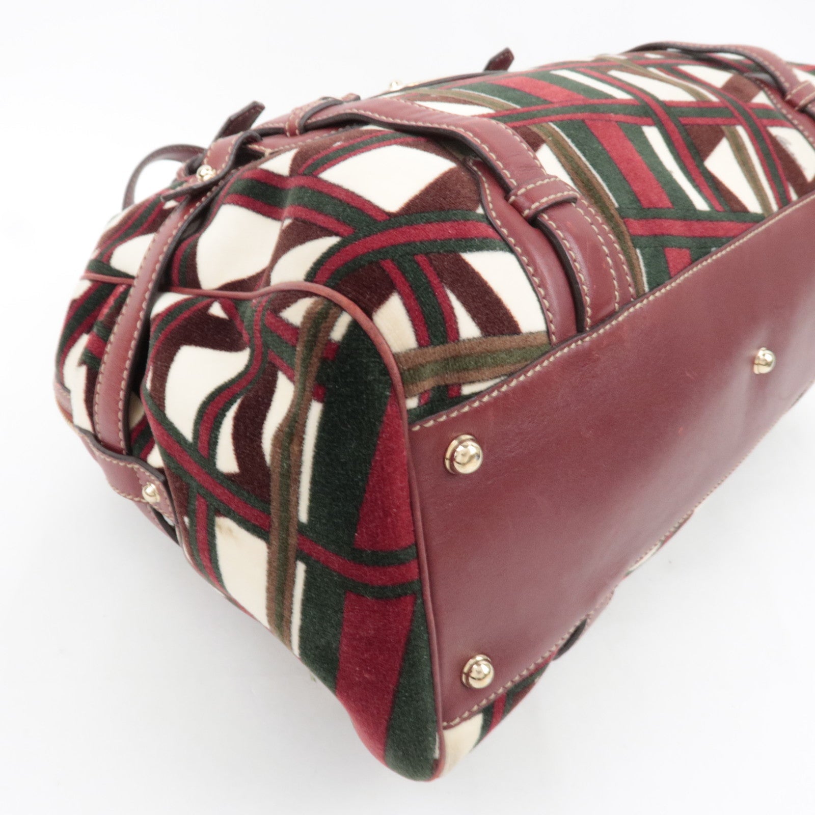 GUCCI Horsebit 85th Anniversary Boston Bag Velvet Brown Burgundy 163290 *Dust bag, Key Lock, Clochette