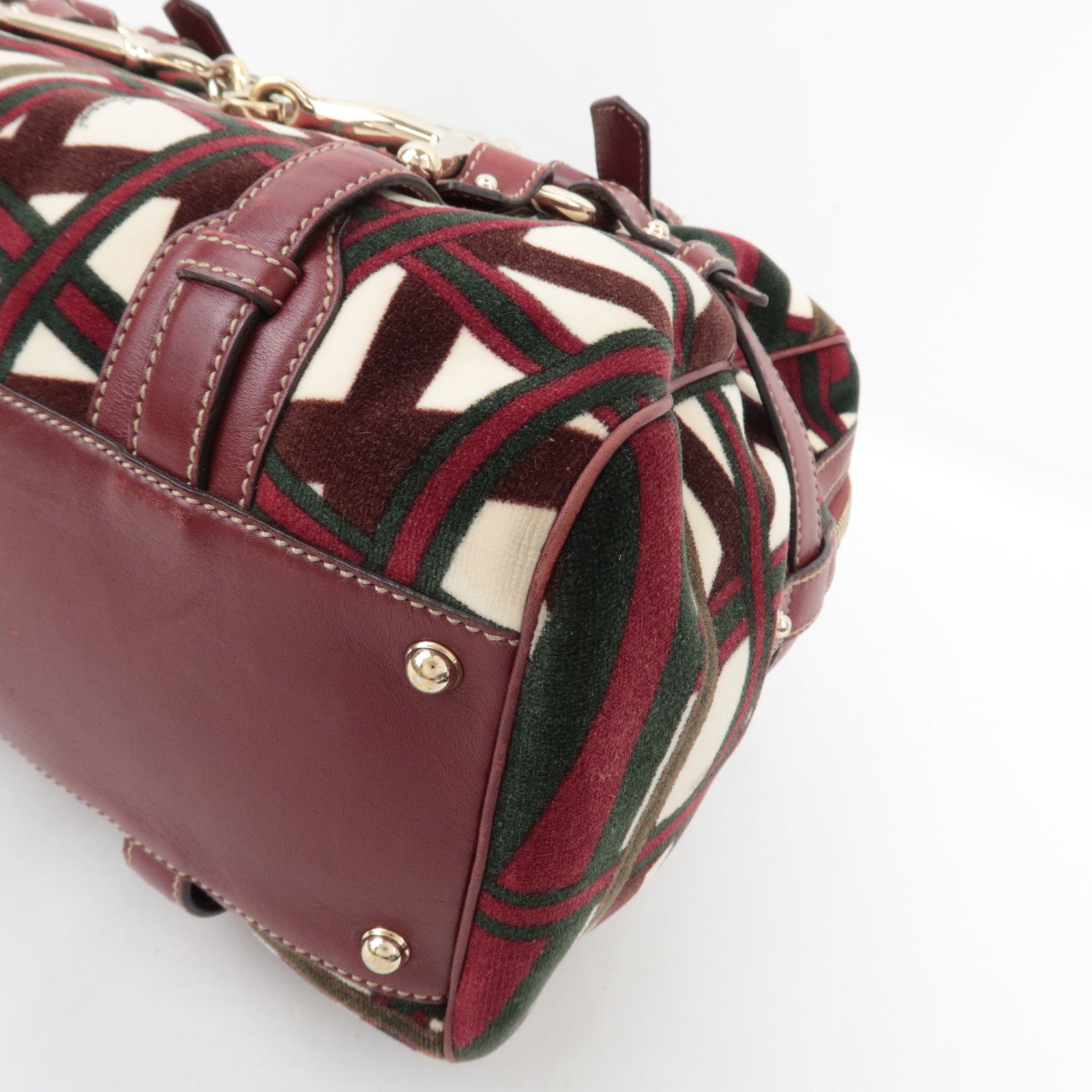 GUCCI Horsebit 85th Anniversary Boston Bag Velvet Brown Burgundy 163290 *Dust bag, Key Lock, Clochette