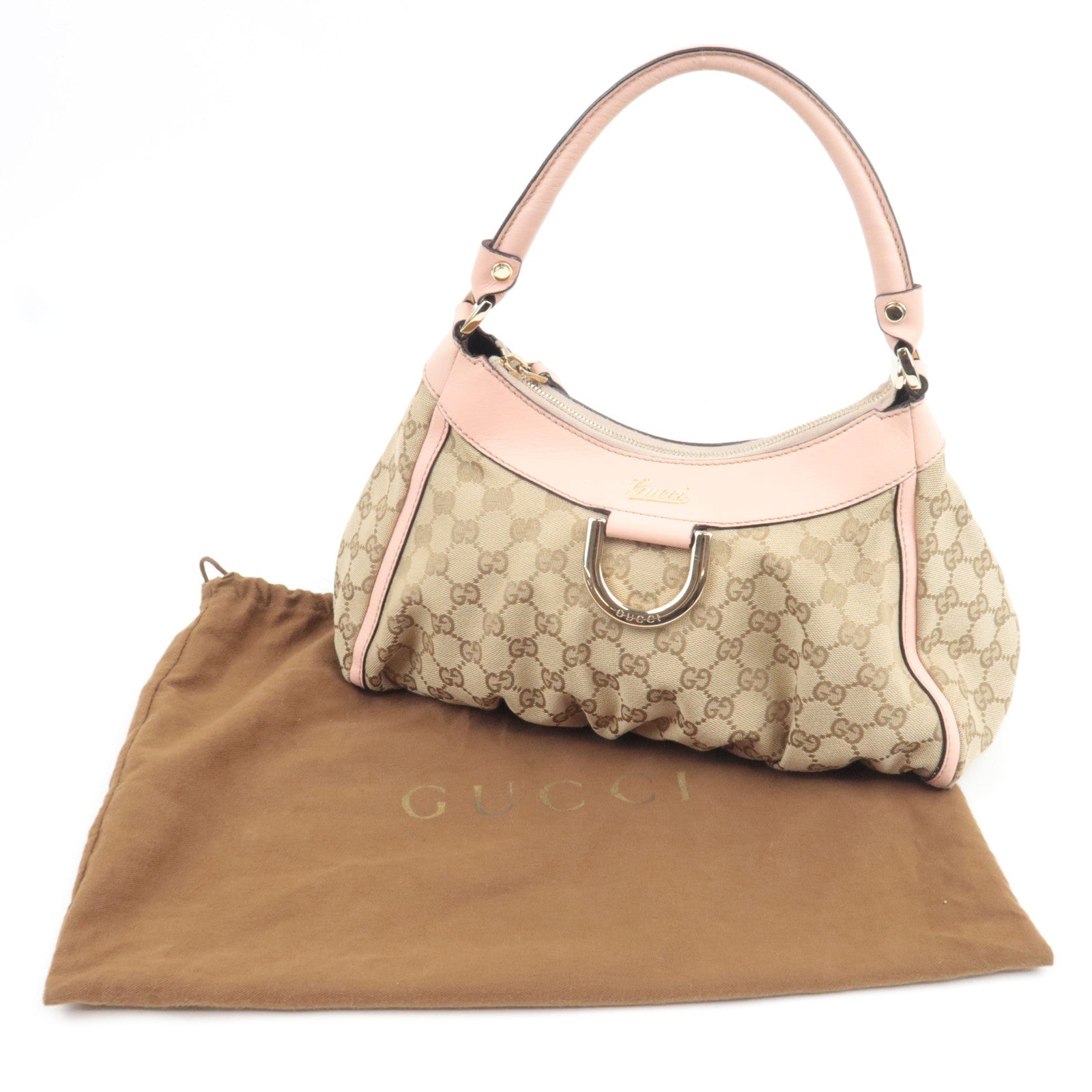 GUCCI Abby One Shoulder Bag GG Canvas Leather Beige Pink 190525 *Dust bag