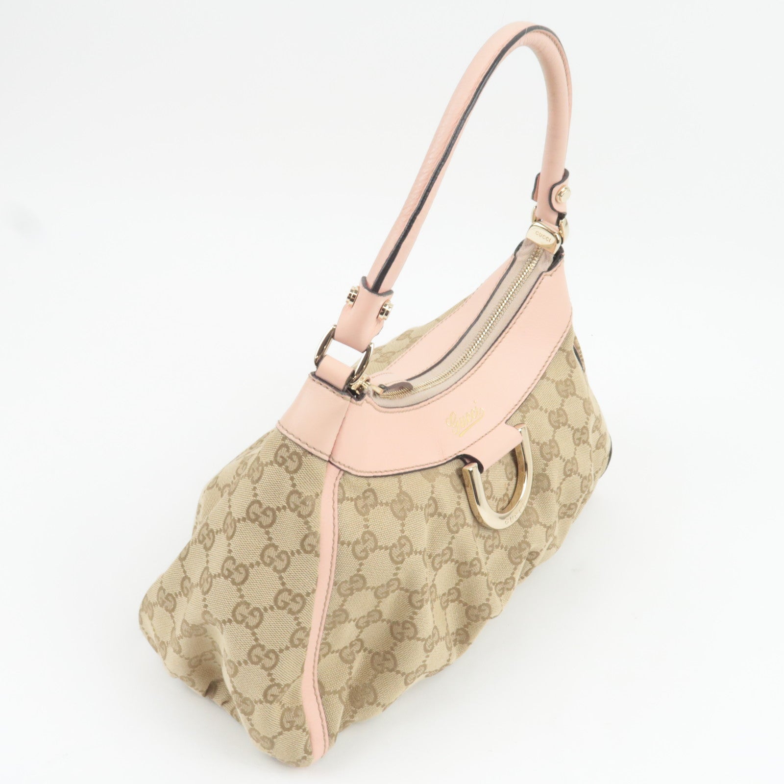 GUCCI Abby One Shoulder Bag GG Canvas Leather Beige Pink 190525 *Dust bag