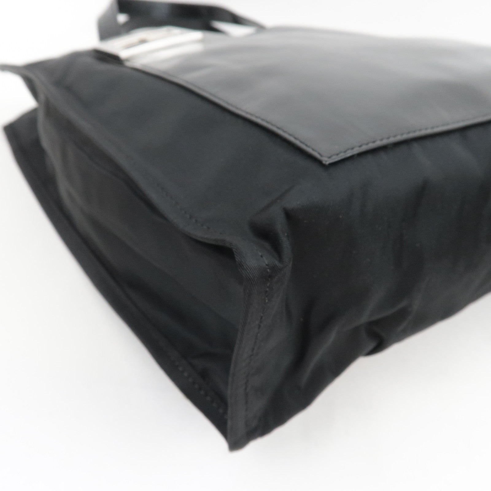 FENDI F Logo Tote Bag Nylon Leather Black