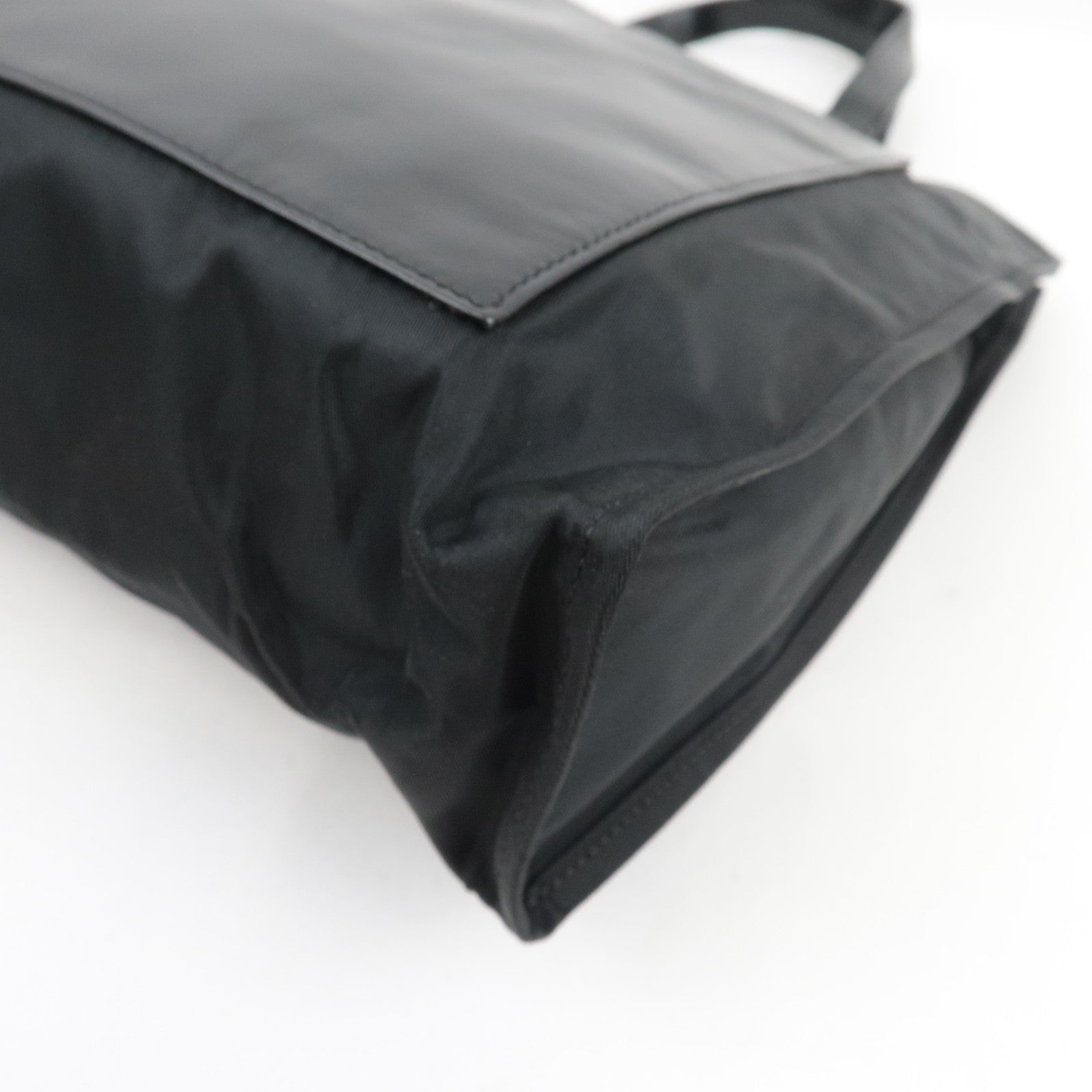 FENDI F Logo Tote Bag Nylon Leather Black