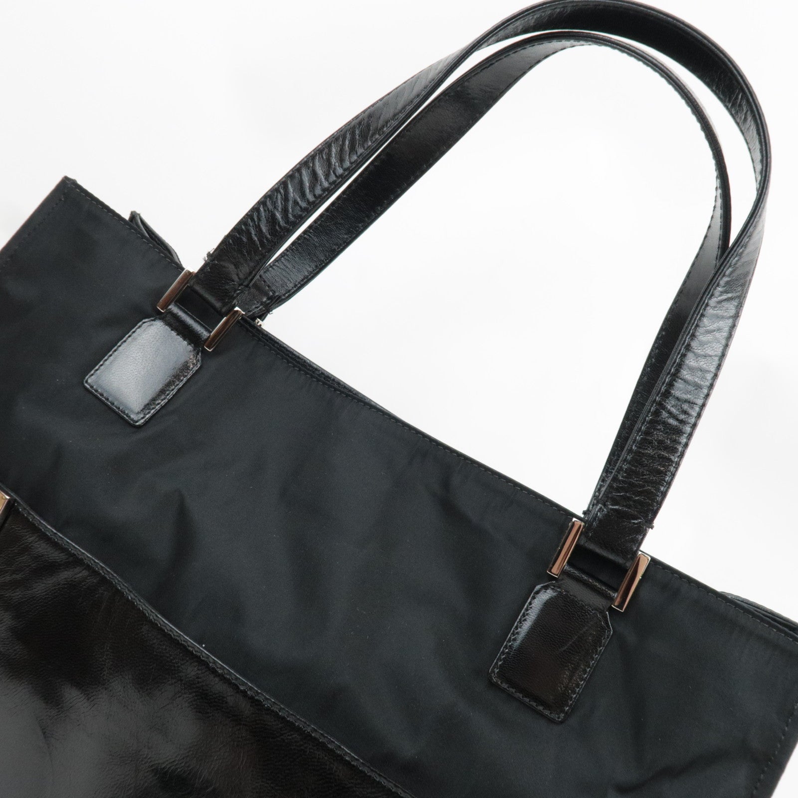 FENDI F Logo Tote Bag Nylon Leather Black