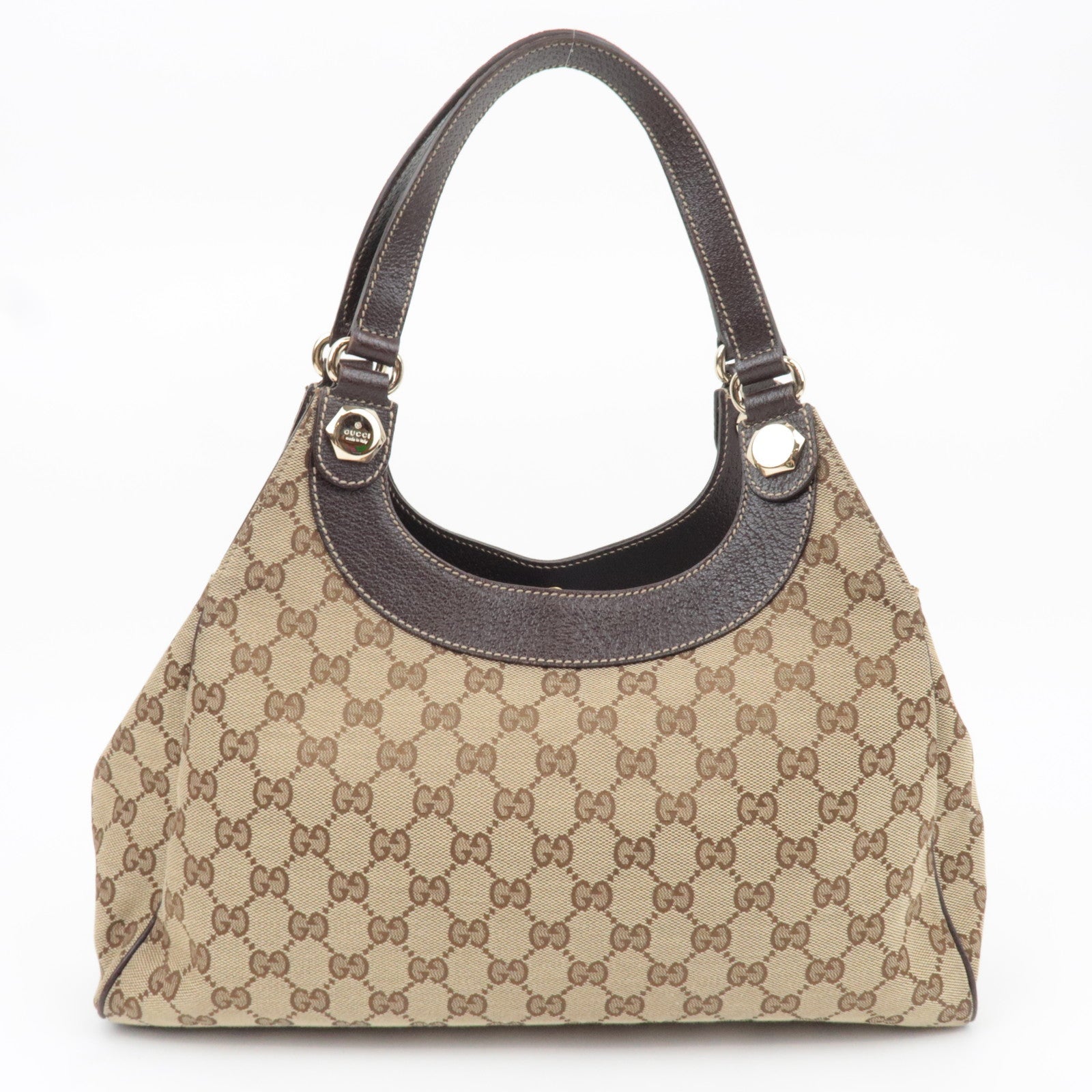 GUCCI Shoulder Bag GG Canvas Leather Beige Brown 154982