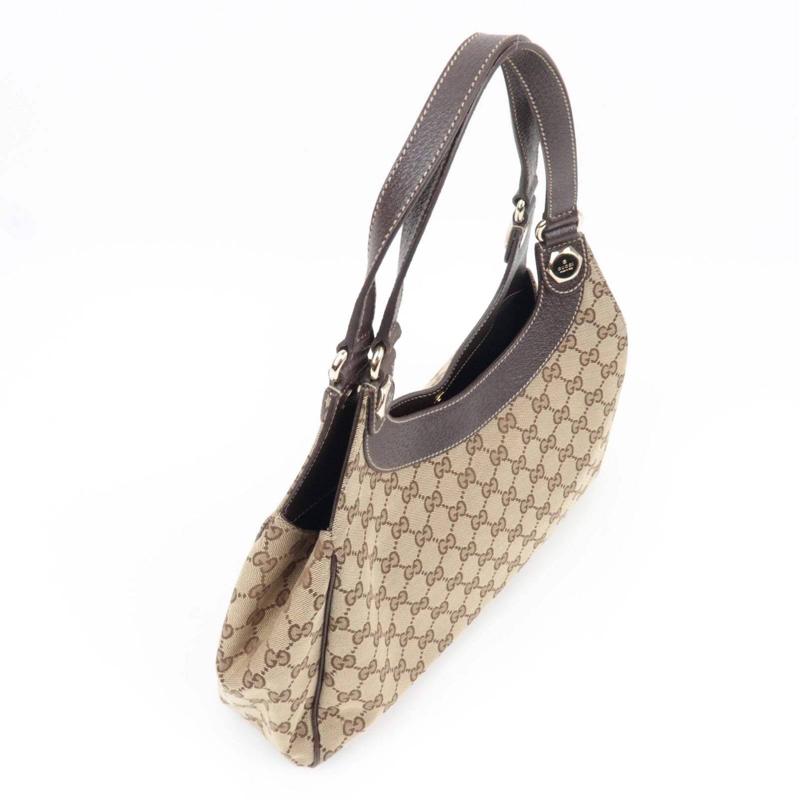 GUCCI Shoulder Bag GG Canvas Leather Beige Brown 154982