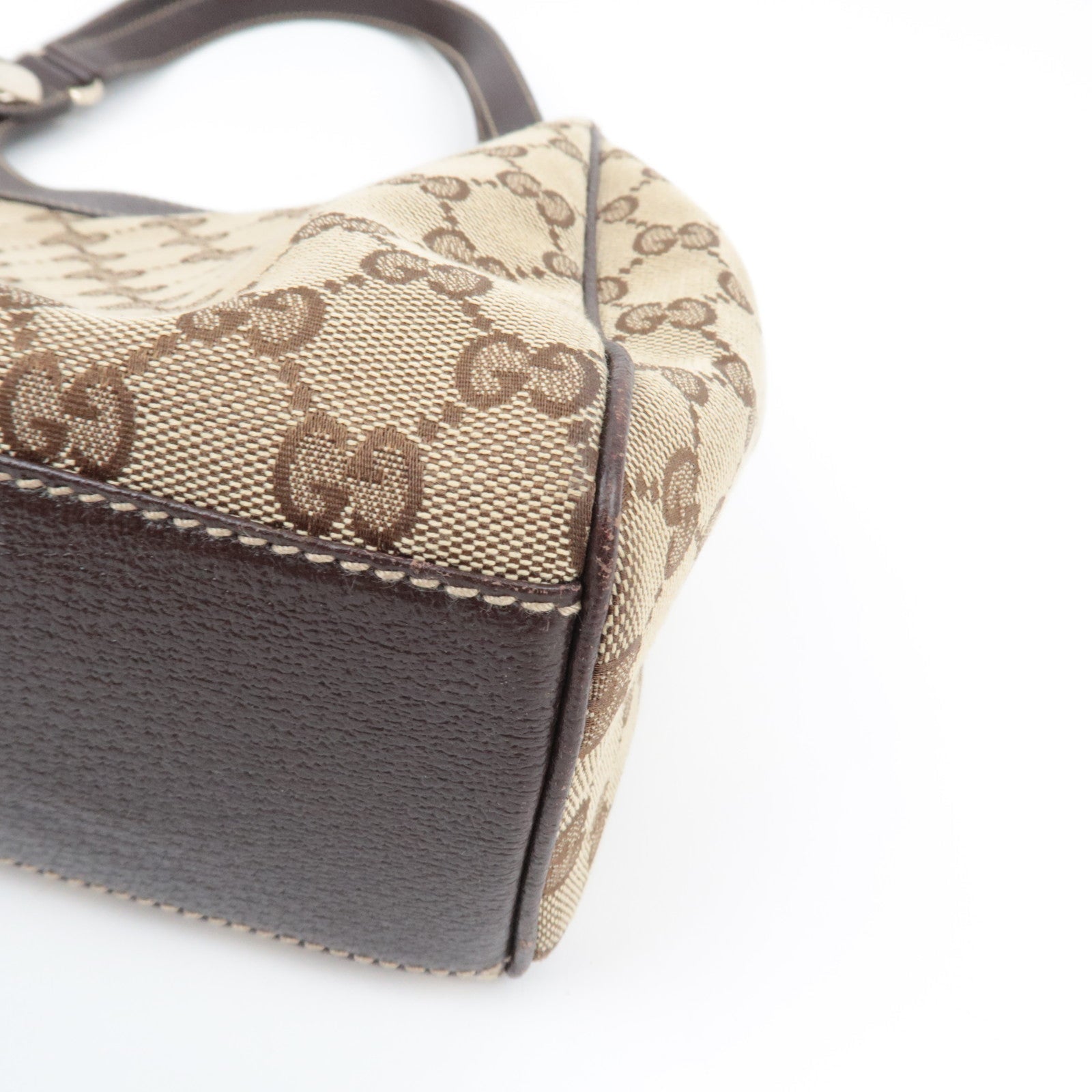 GUCCI Shoulder Bag GG Canvas Leather Beige Brown 154982