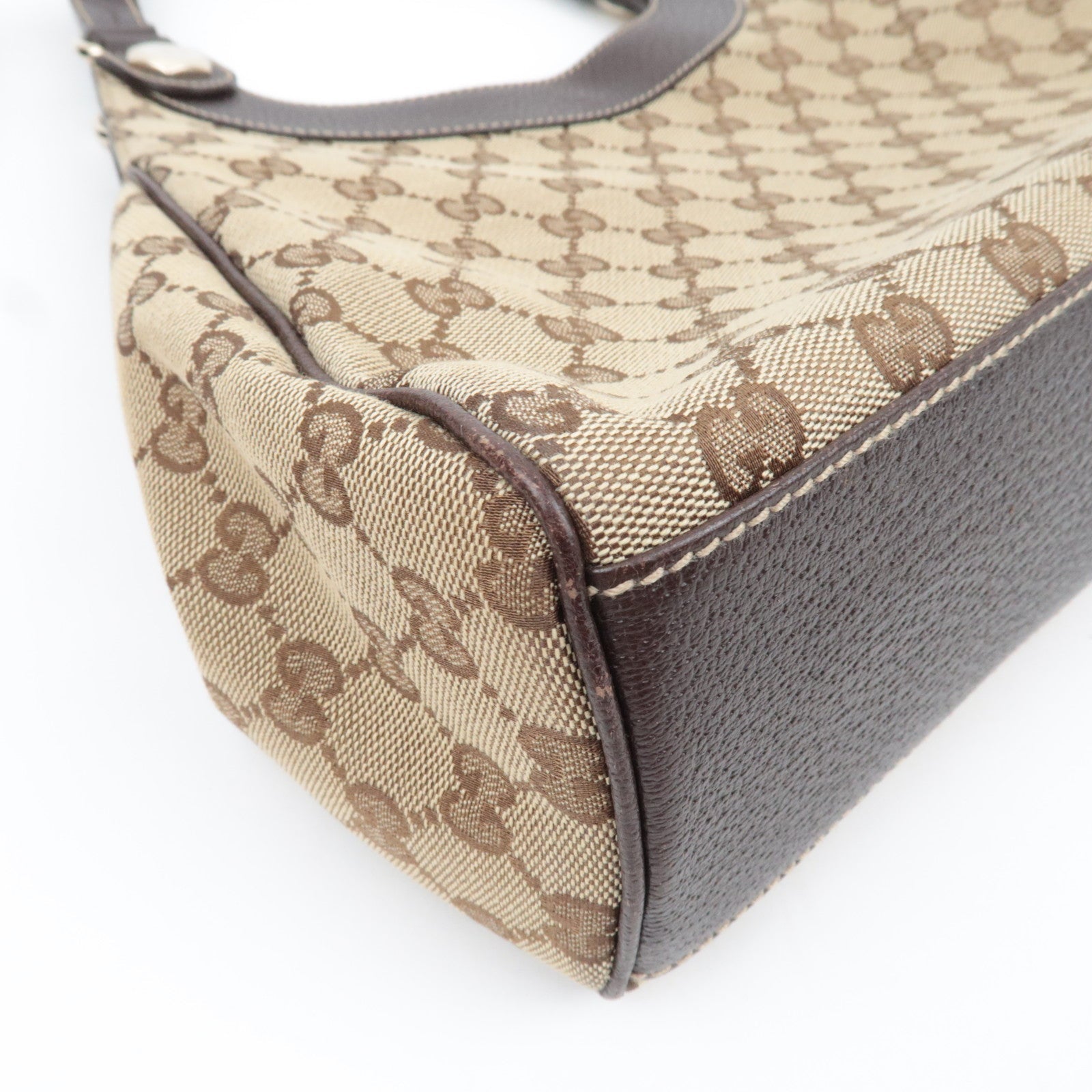 GUCCI Shoulder Bag GG Canvas Leather Beige Brown 154982