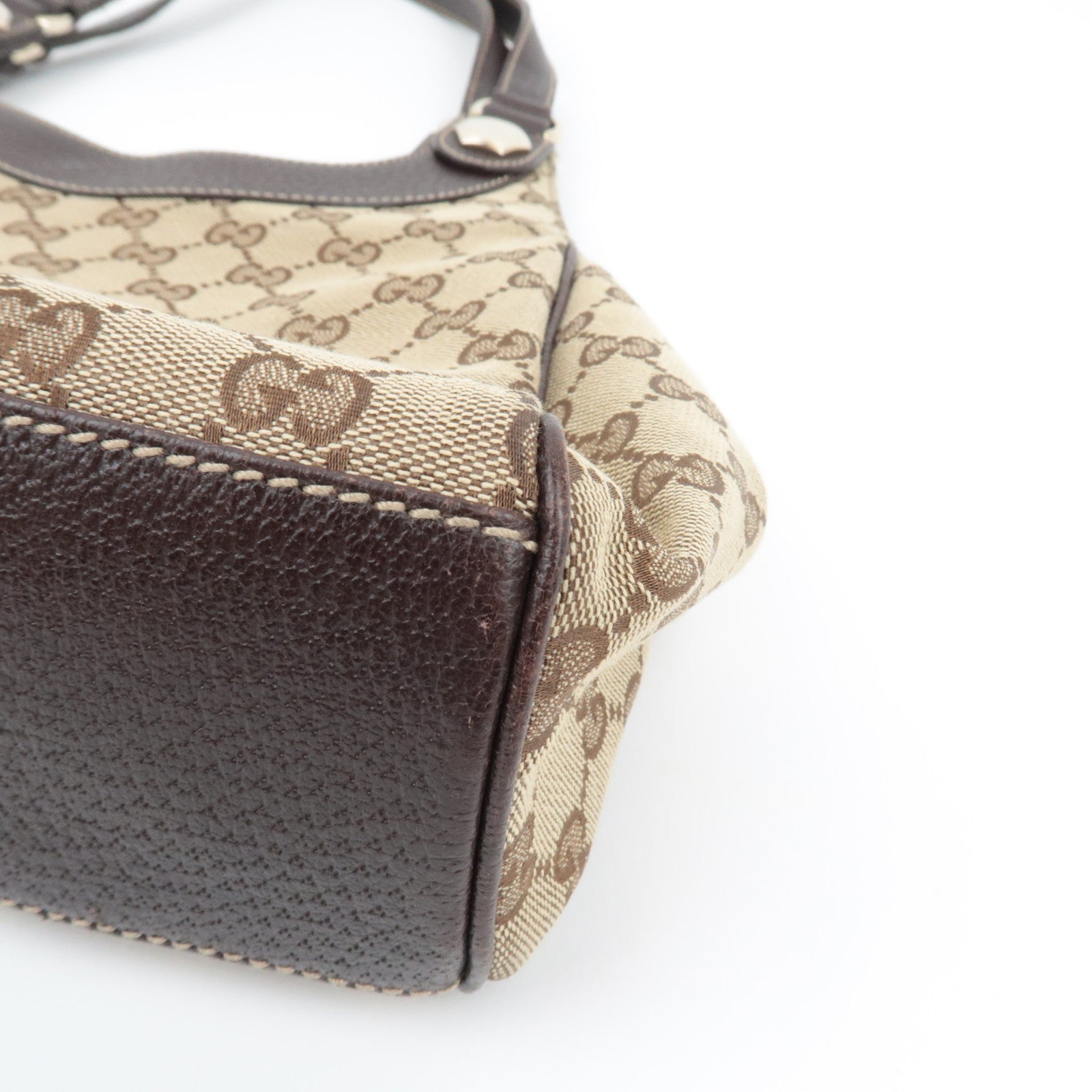 GUCCI Shoulder Bag GG Canvas Leather Beige Brown 154982