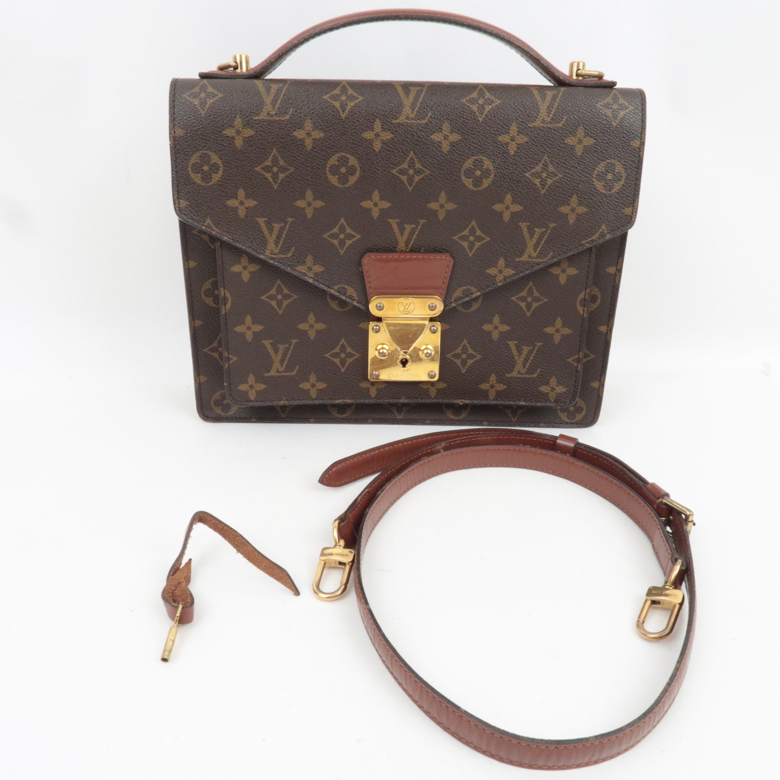 Louis Vuitton Monogram Monceau 2Way Handbag M51185 A20954 *Strap, Key