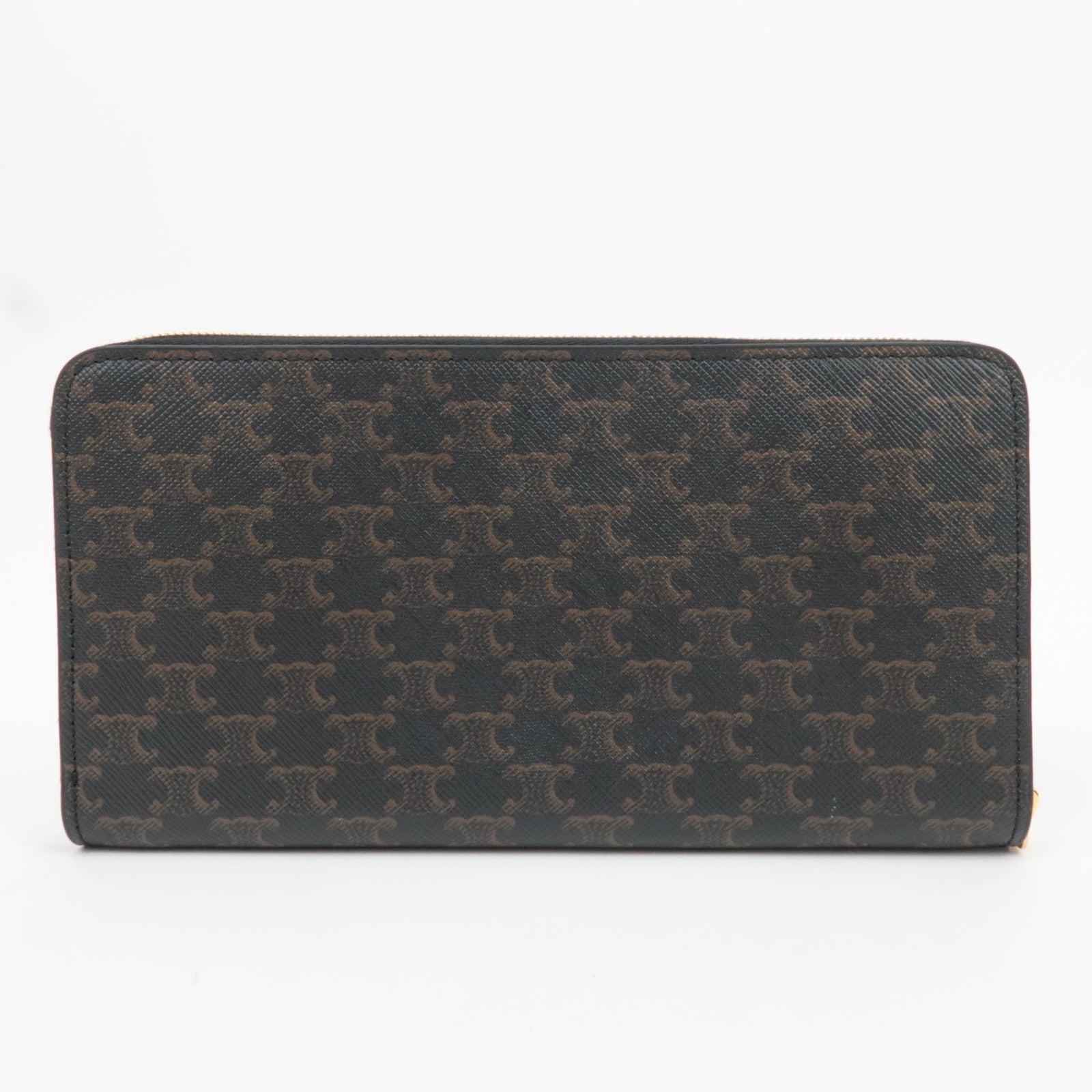 CELINE Triomphe Round Zipper Long Wallet PVC Black