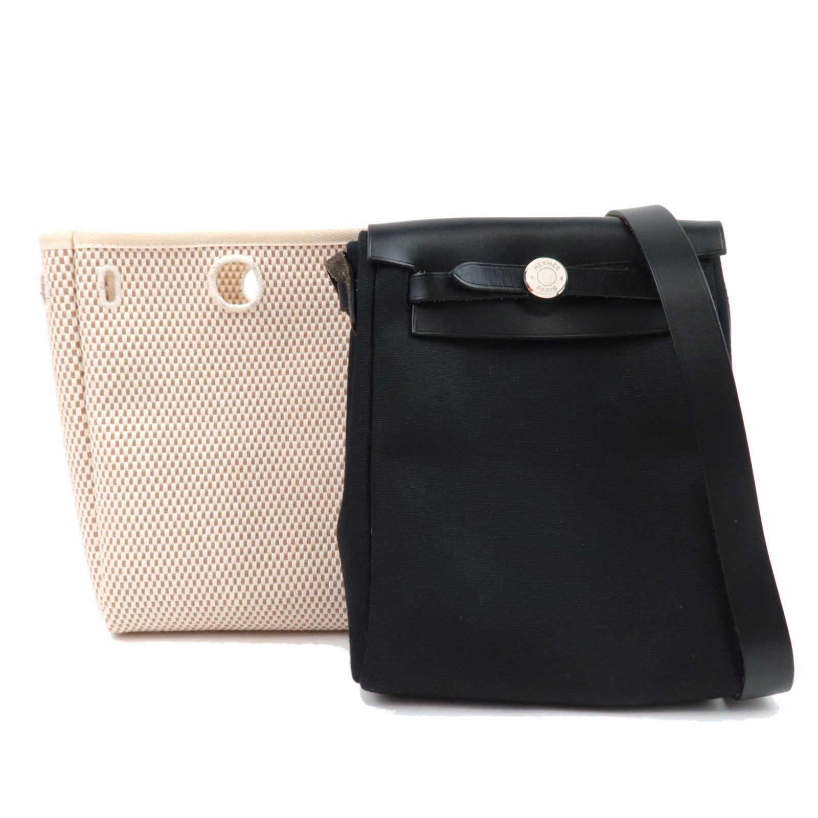 HERMES Her Bag TPM Shoulder Bag □H Stamp (2004) Toile Officier Leather Black Beige *Dust bag, Spare bag79136