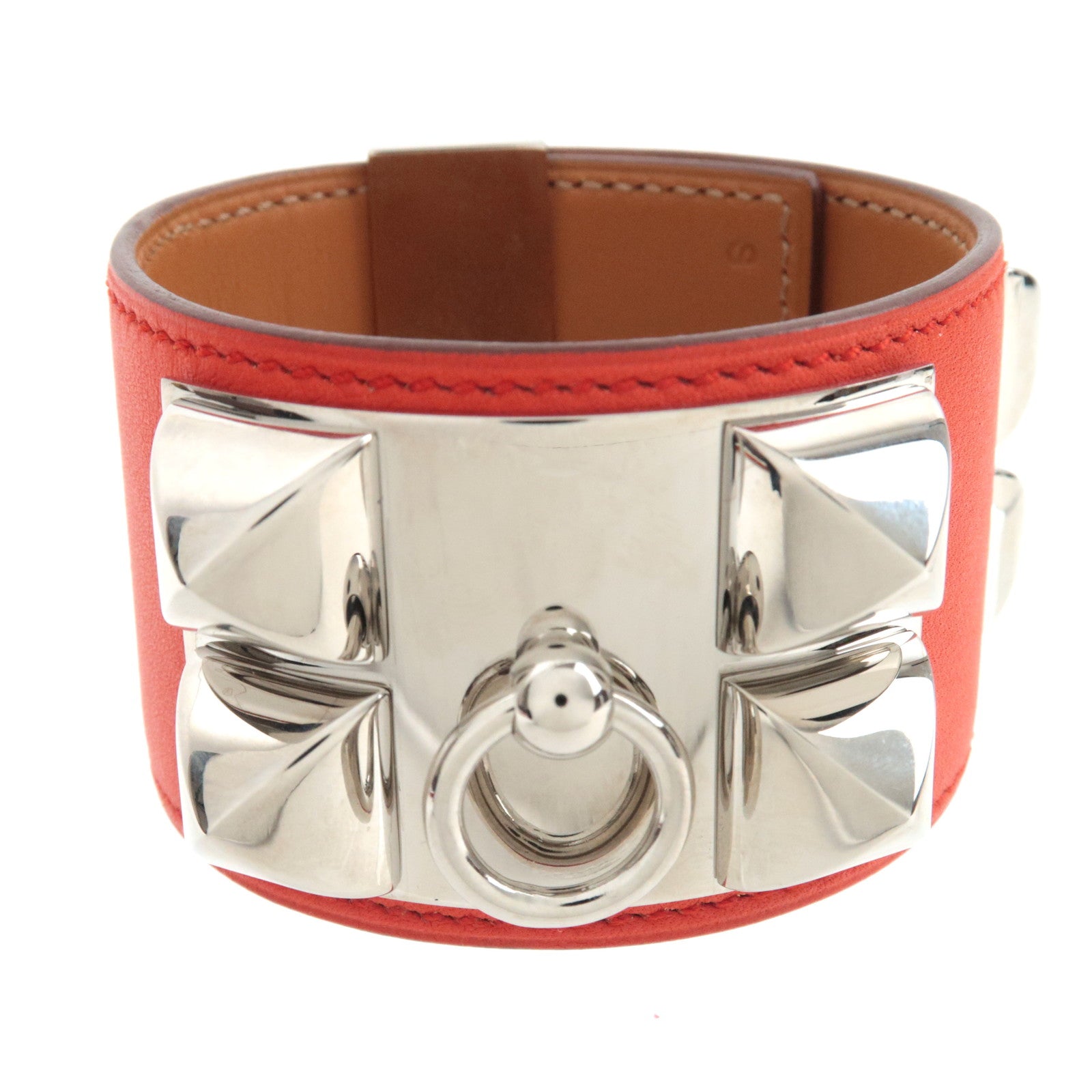 HERMES Collier De Chien Bracelet Q Stamp (2013) Swift Orange Silver HDW79151