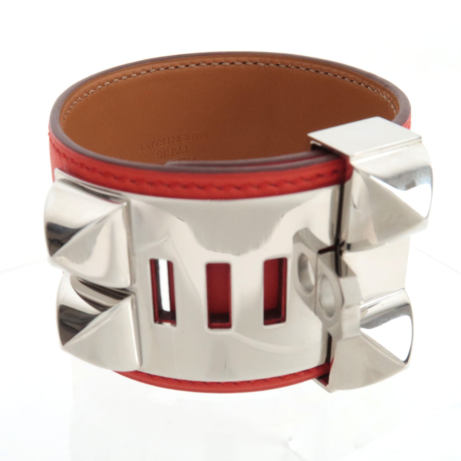 HERMES Collier De Chien Bracelet Q Stamp (2013) Swift Orange Silver HDW